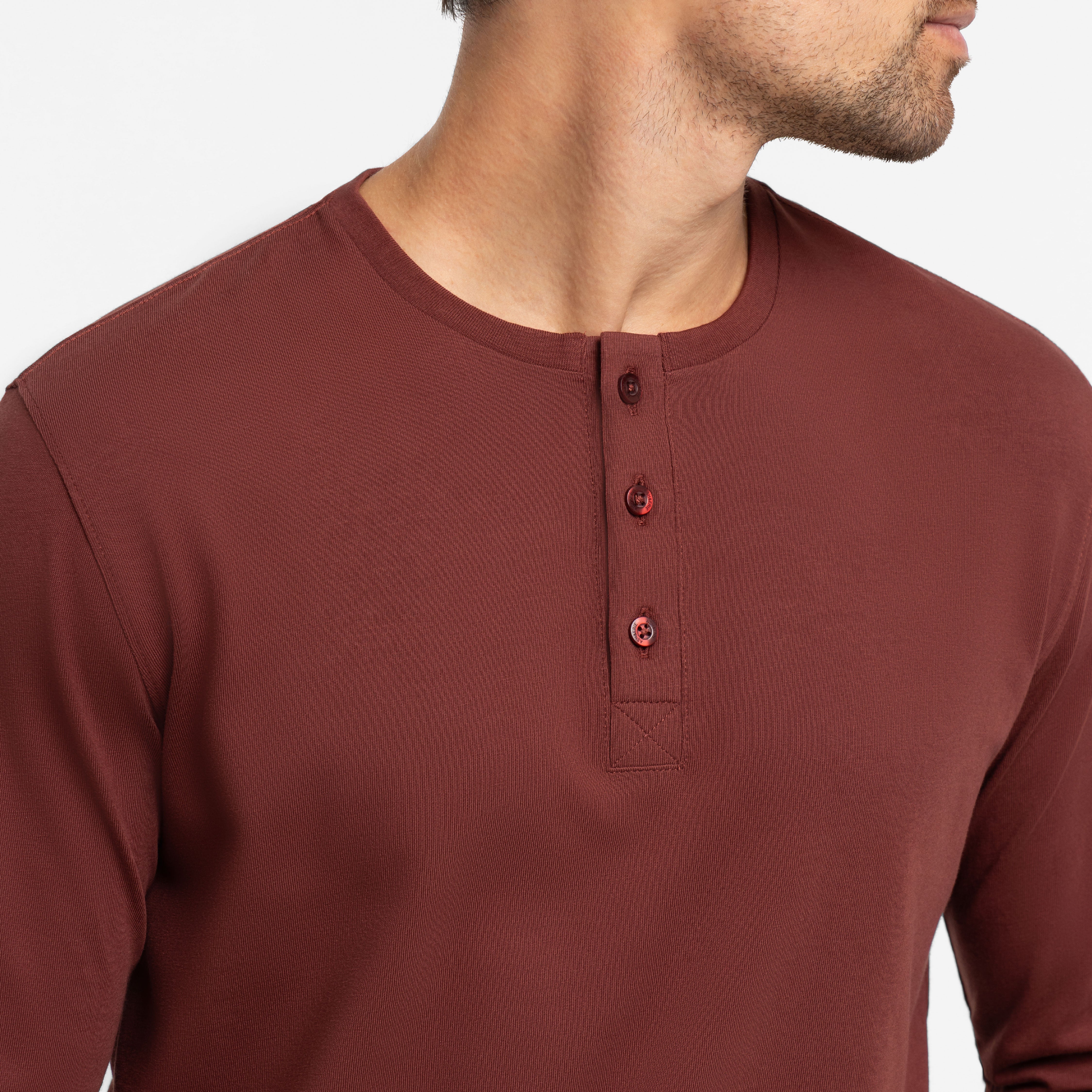 Burgundy Long Sleeve Pima Cotton Henley