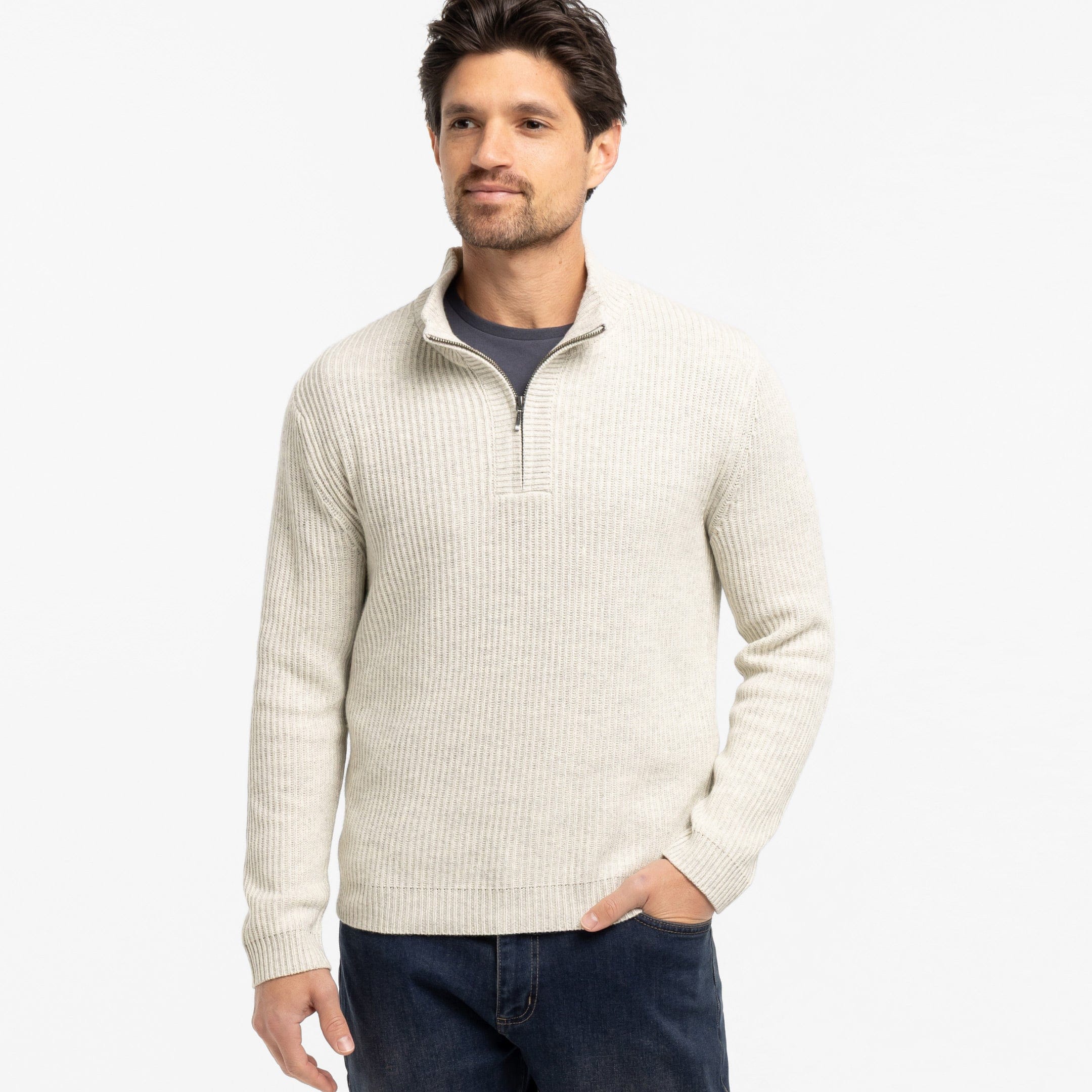 Oat Cashmere Blend Quarter-Zip Sweater