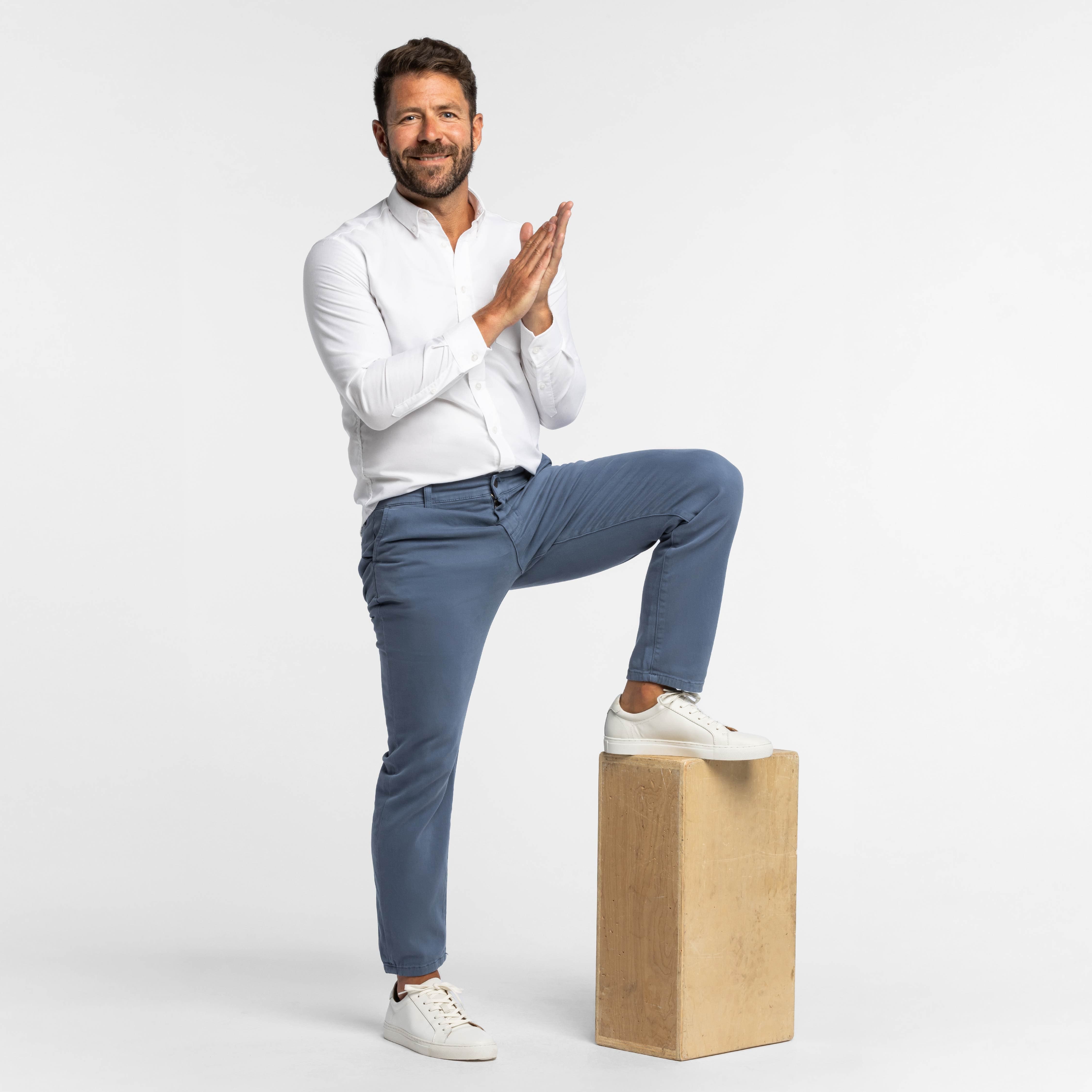 Deep Blue Washed Stretch Chino