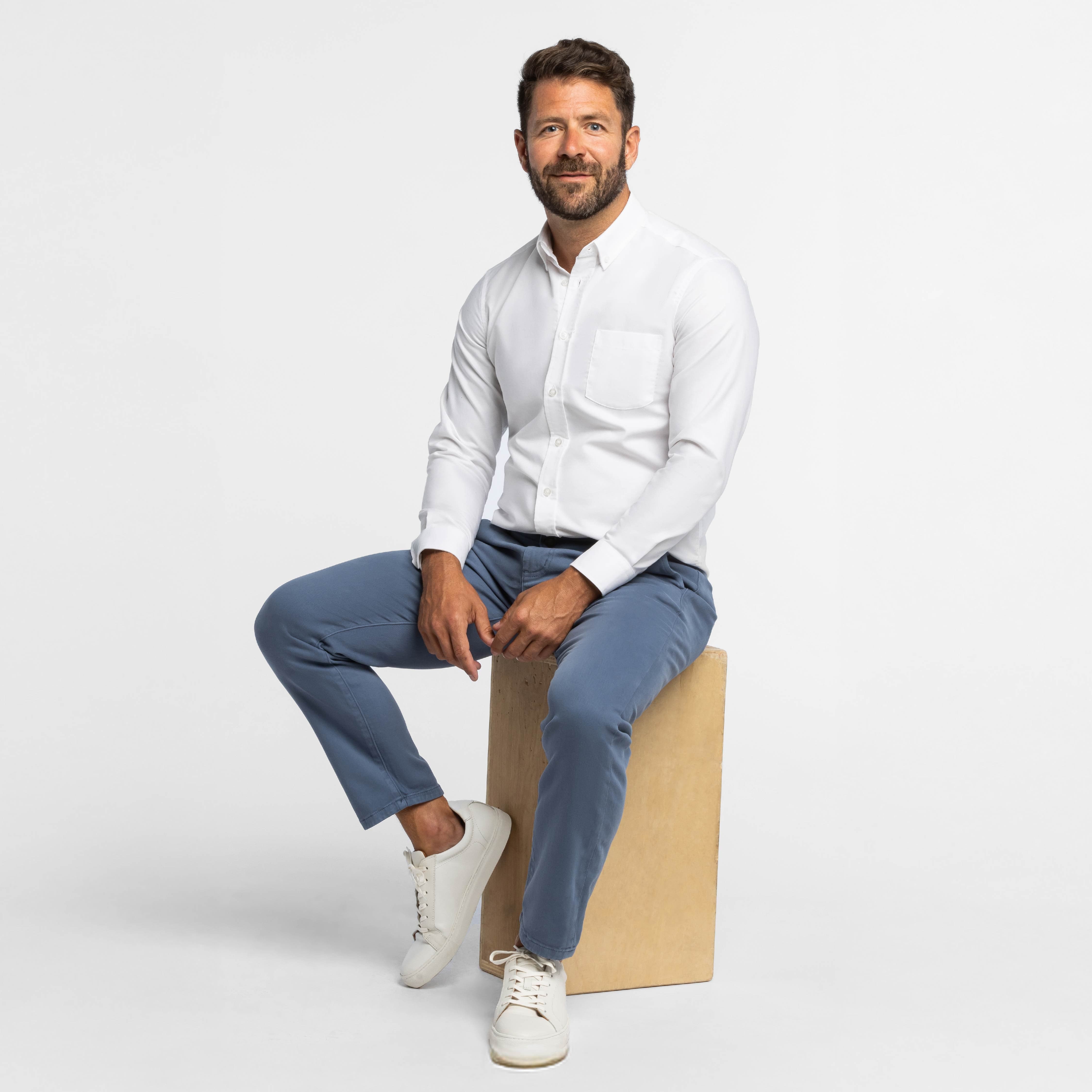 Deep Blue Washed Stretch Chino