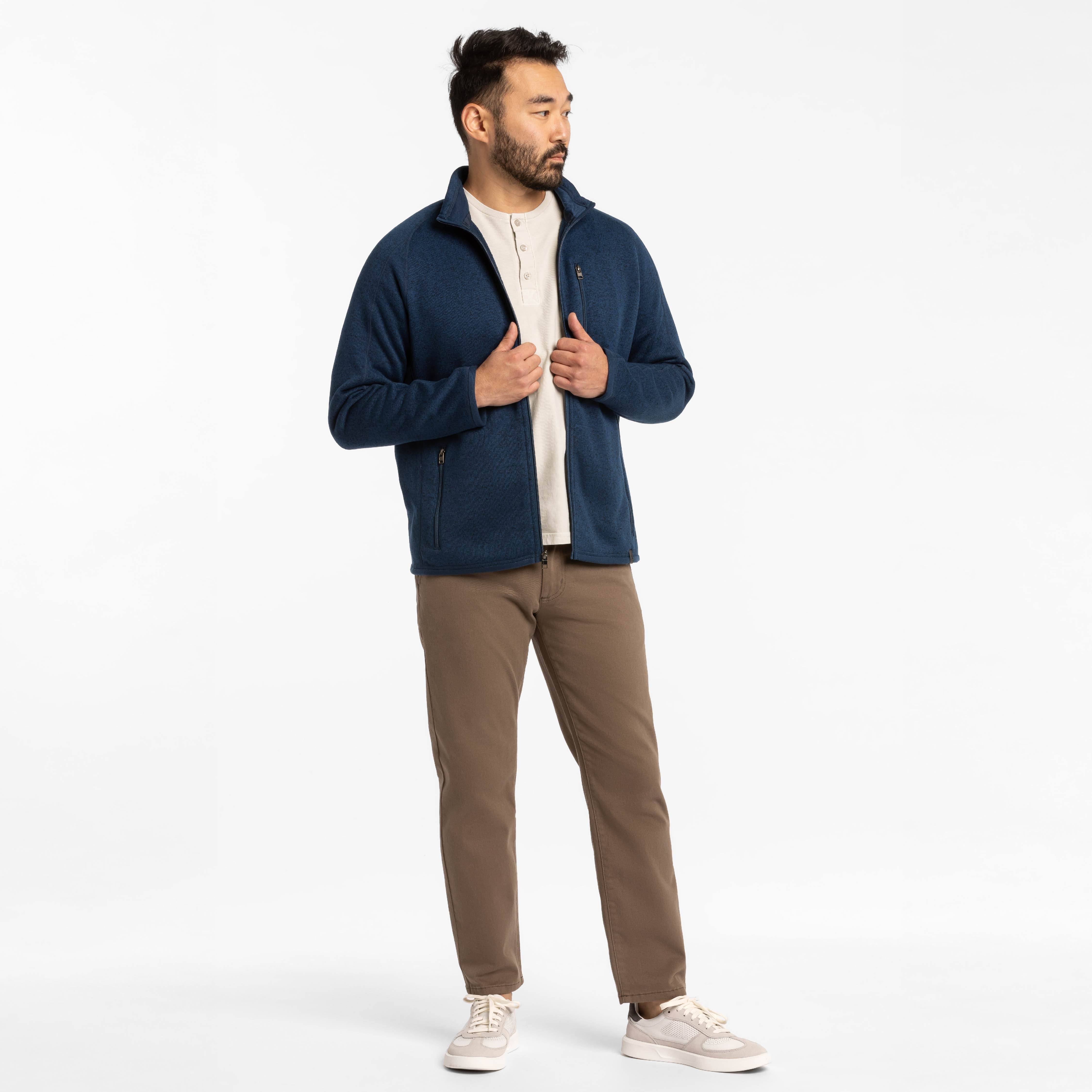 Heather Navy Full-Zip Fleece Jacket