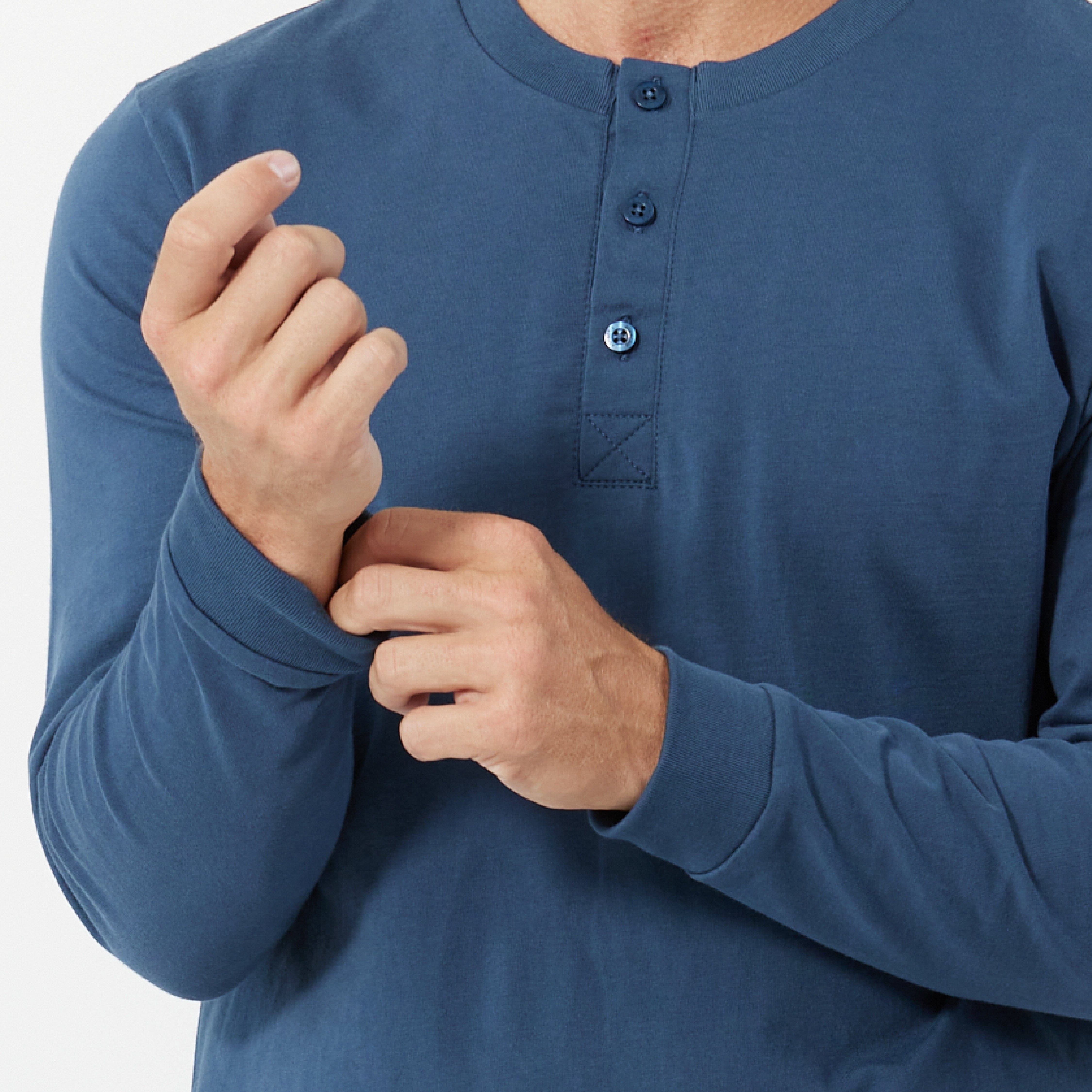 Bright Navy Long Sleeve Pima Cotton Henley