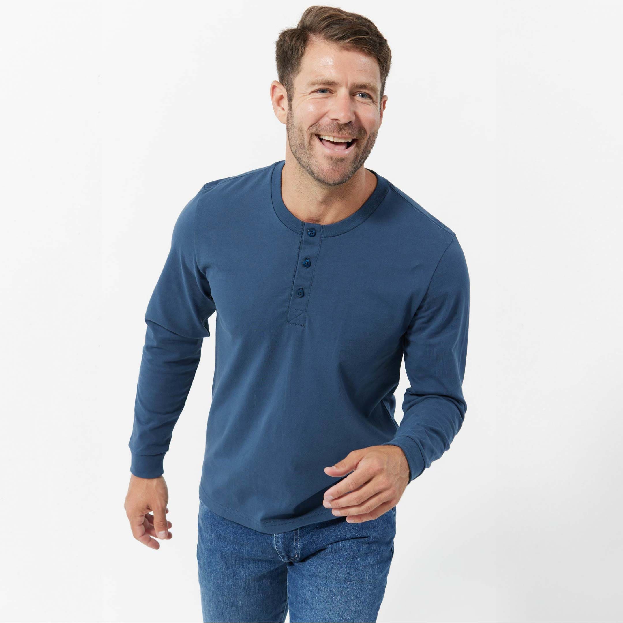 Bright Navy Long Sleeve Pima Cotton Henley