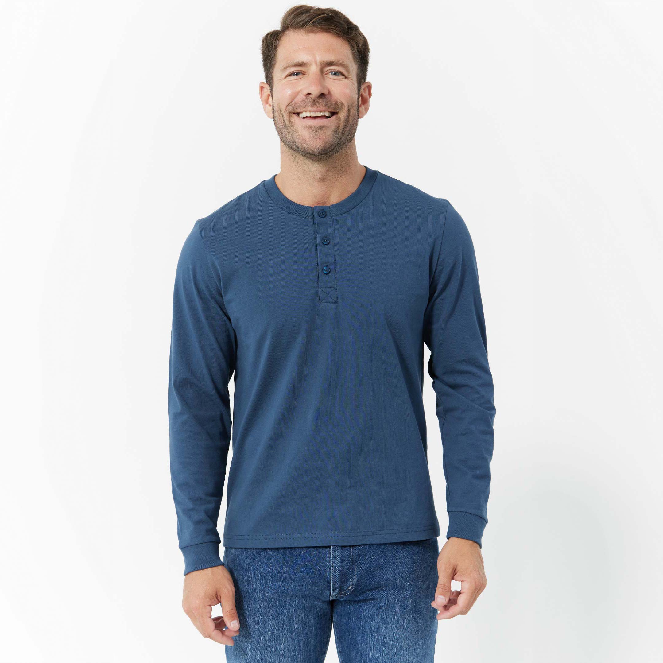 Bright Navy Long Sleeve Pima Cotton Henley