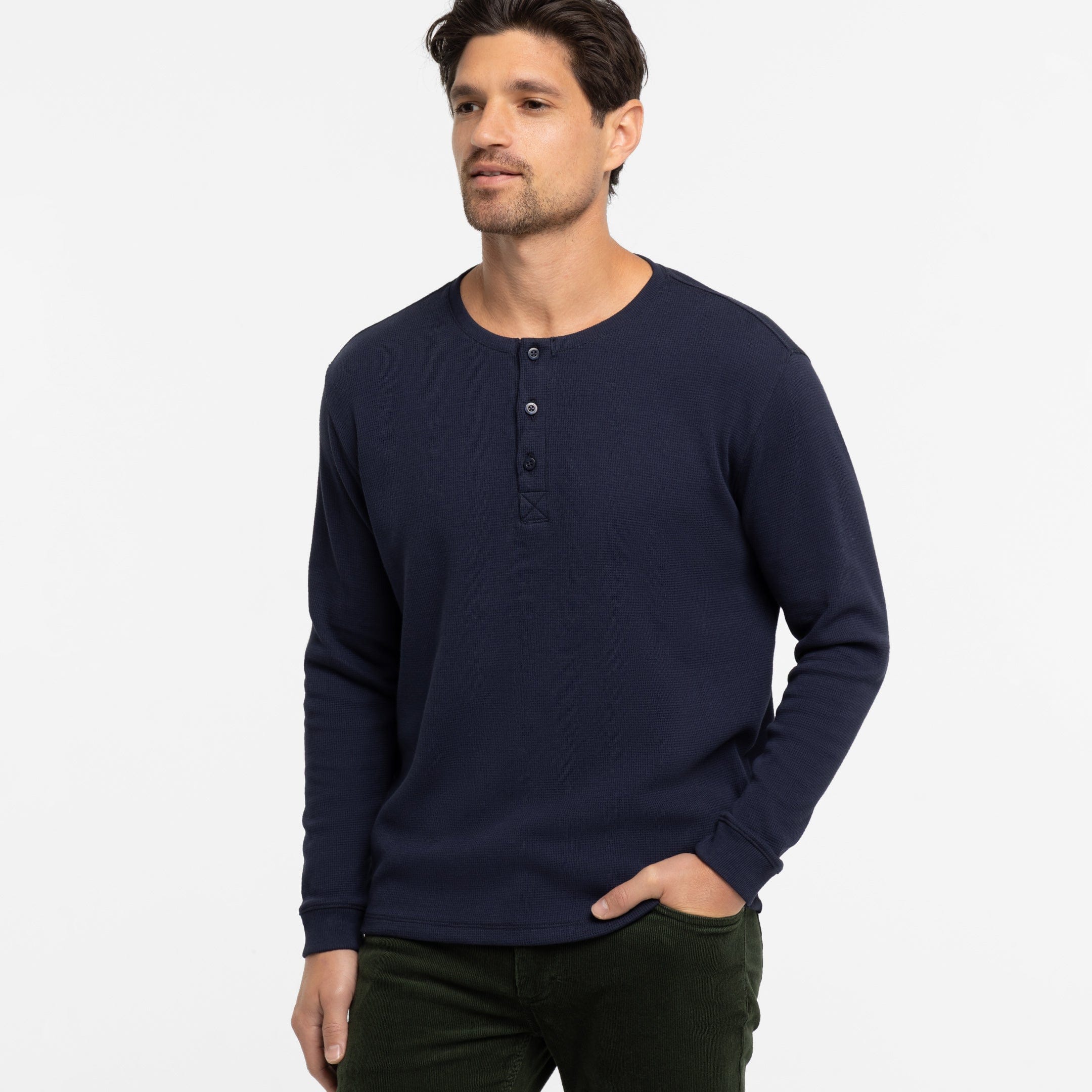 Navy Waffle Henley