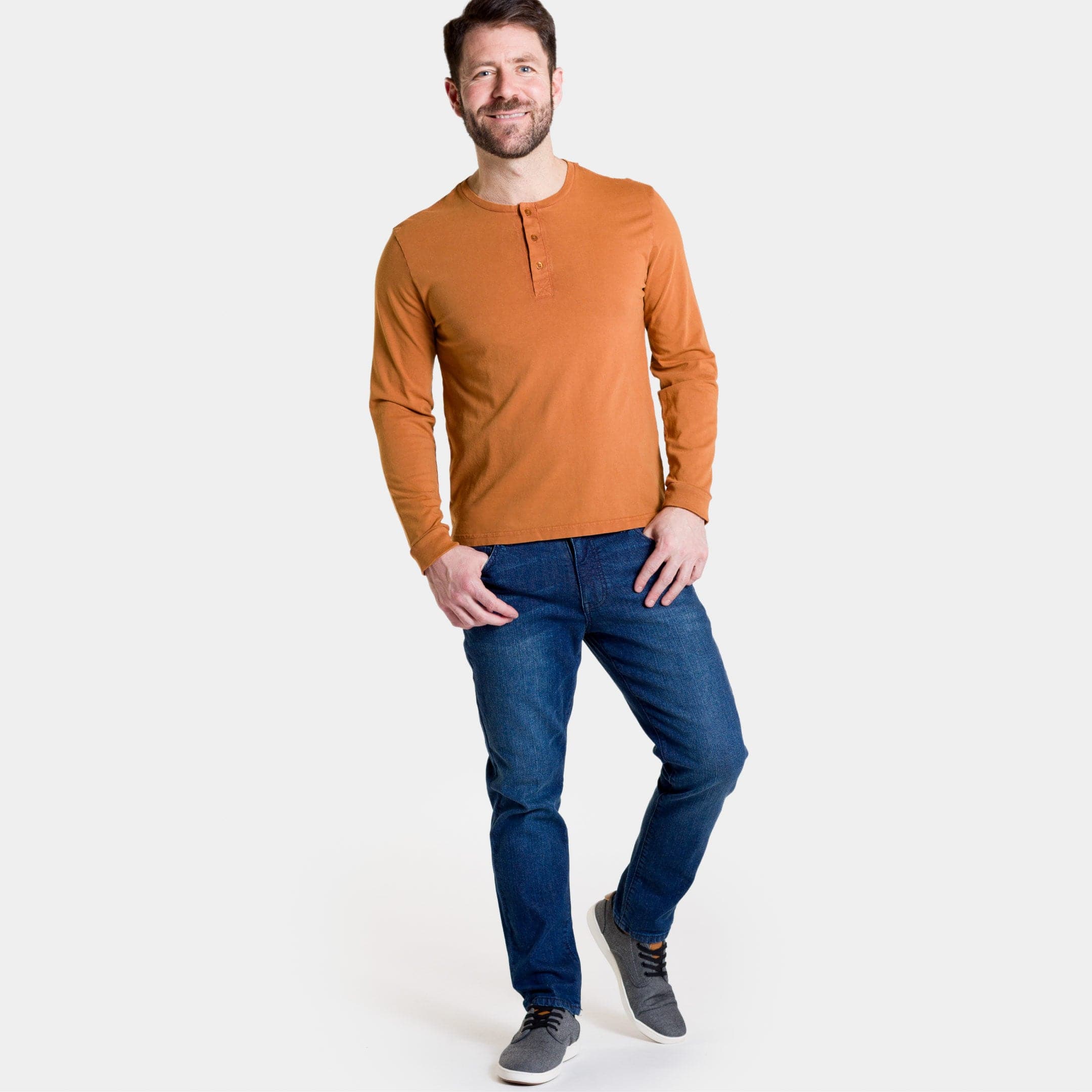 Rust Long Sleeve Pima Cotton Henley