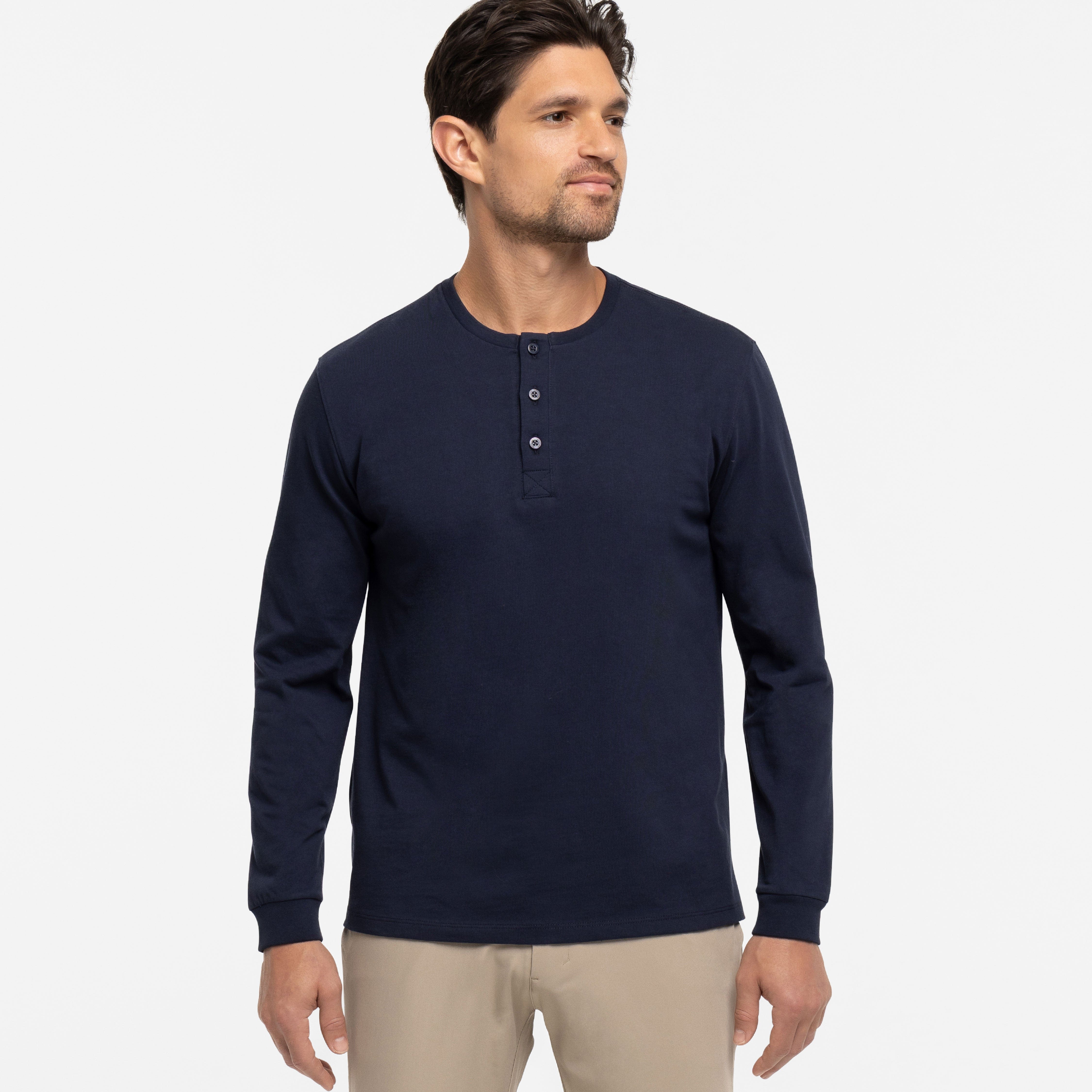 True Navy Long Sleeve Pima Cotton Henley