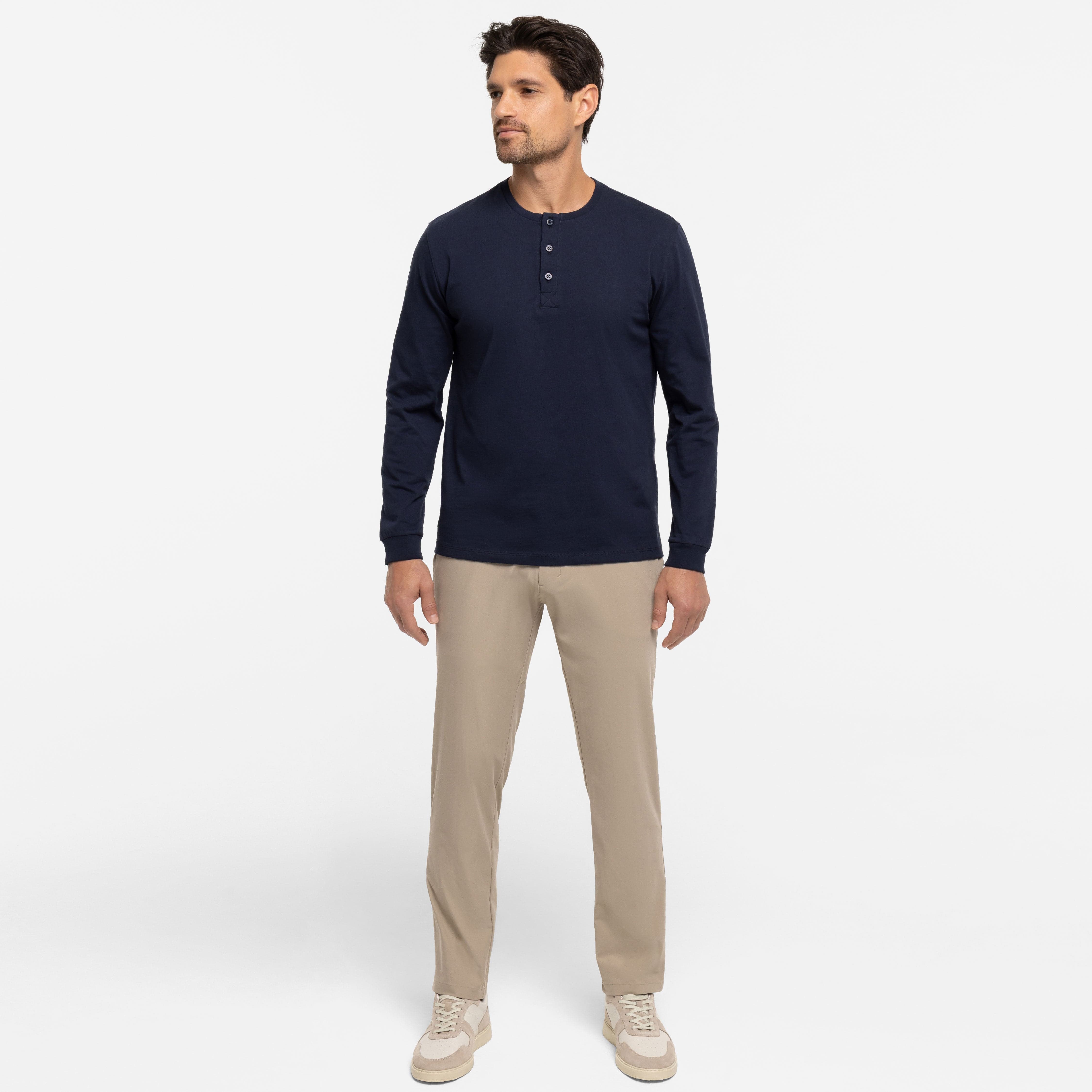 True Navy Long Sleeve Pima Cotton Henley