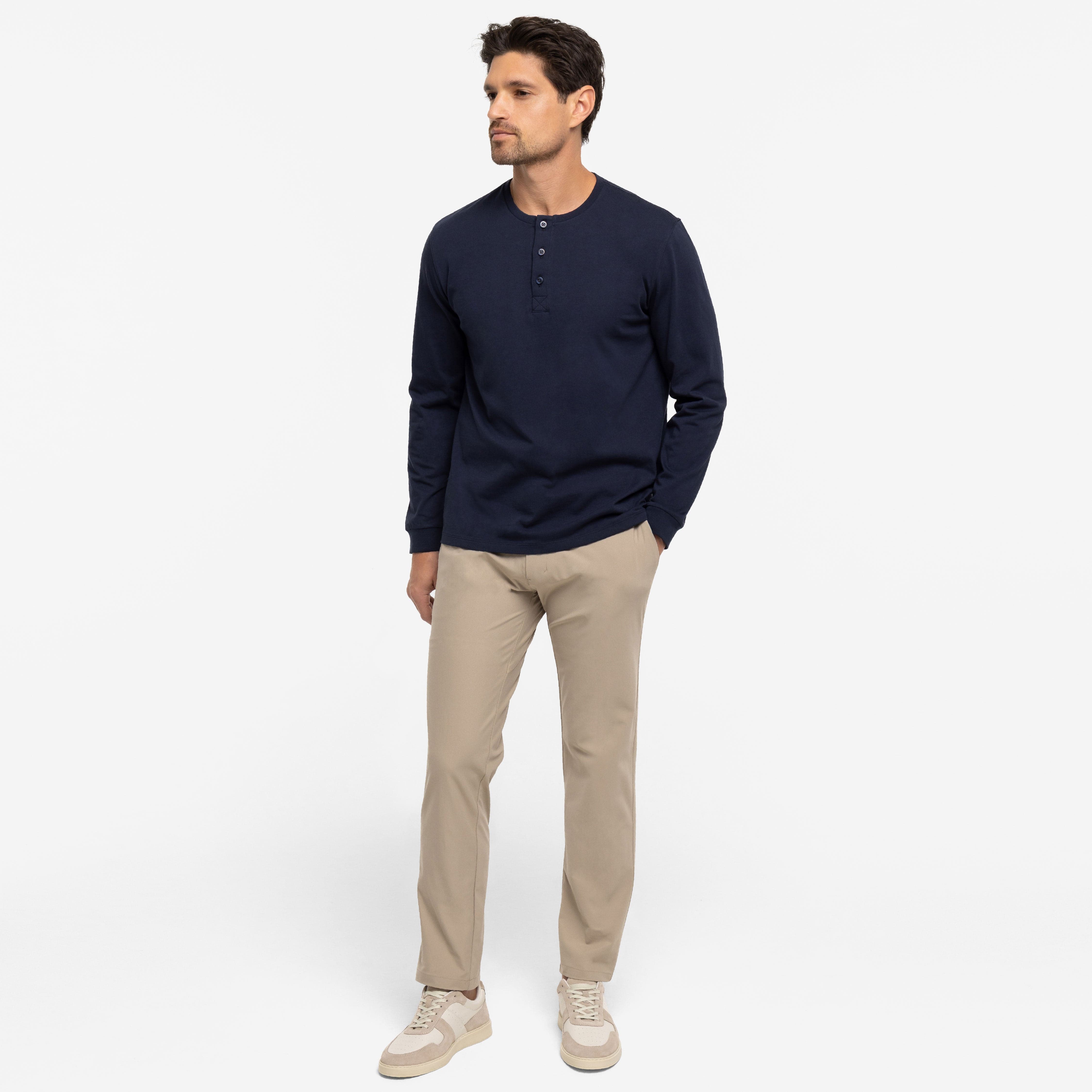 True Navy Long Sleeve Pima Cotton Henley