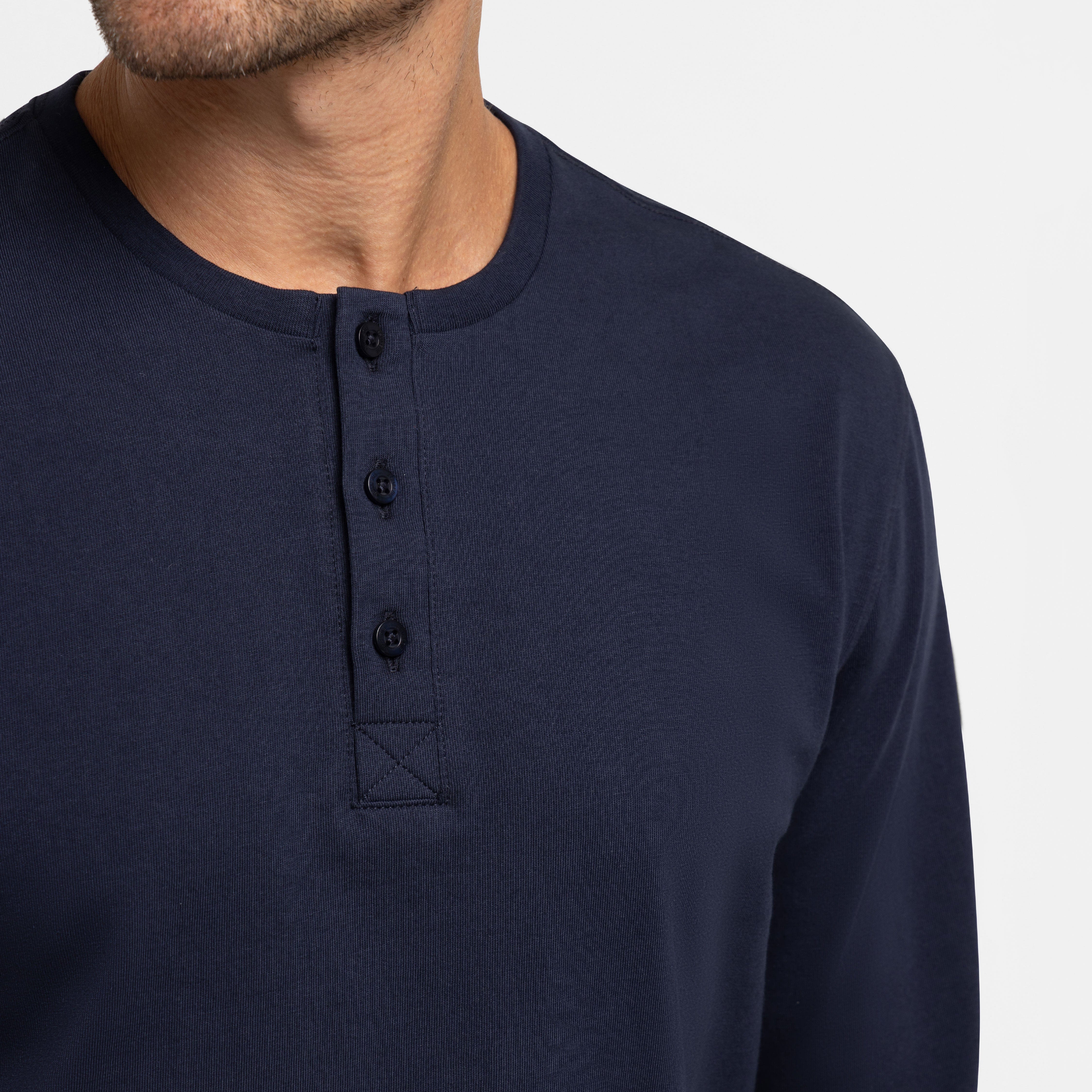 True Navy Long Sleeve Pima Cotton Henley