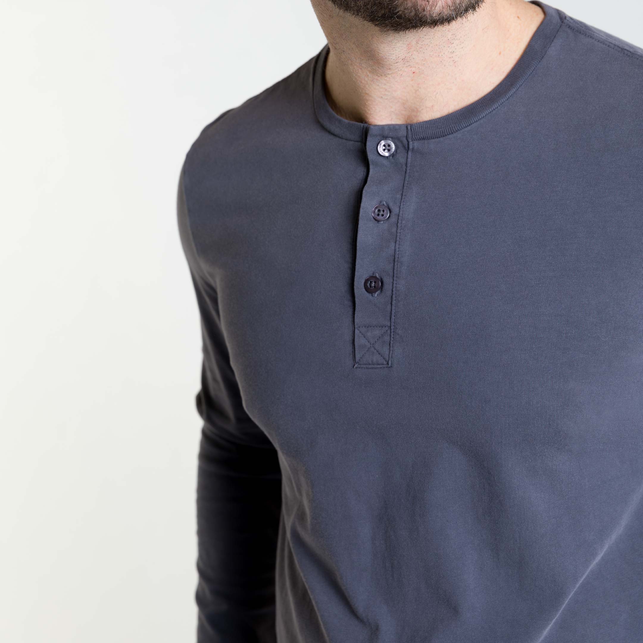 Washed Charcoal Long Sleeve Pima Cotton Henley