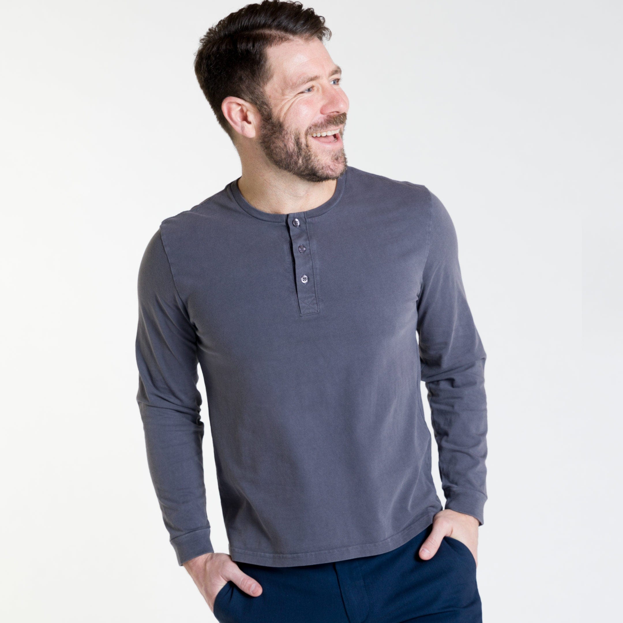 Washed Charcoal Long Sleeve Pima Cotton Henley