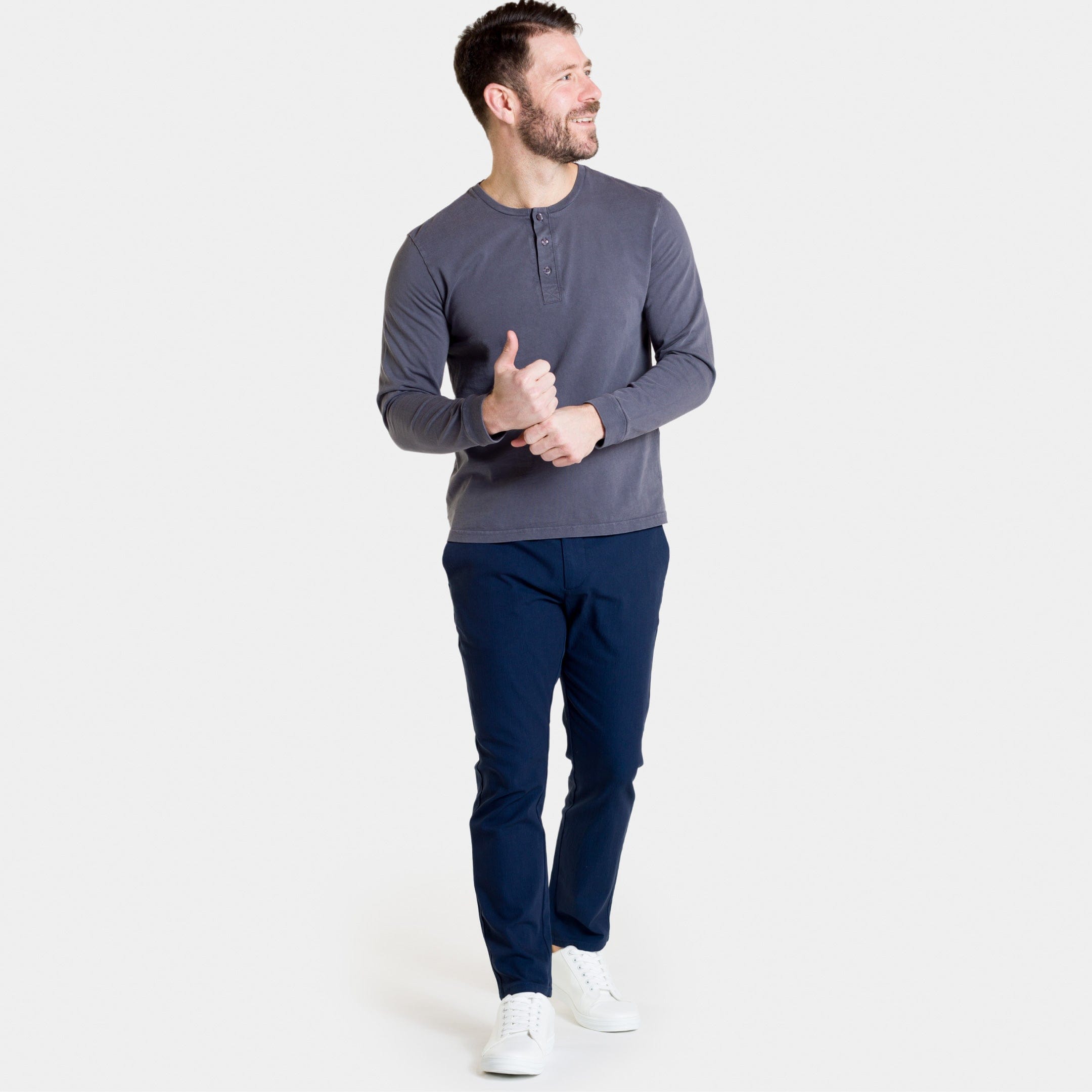 Washed Charcoal Long Sleeve Pima Cotton Henley
