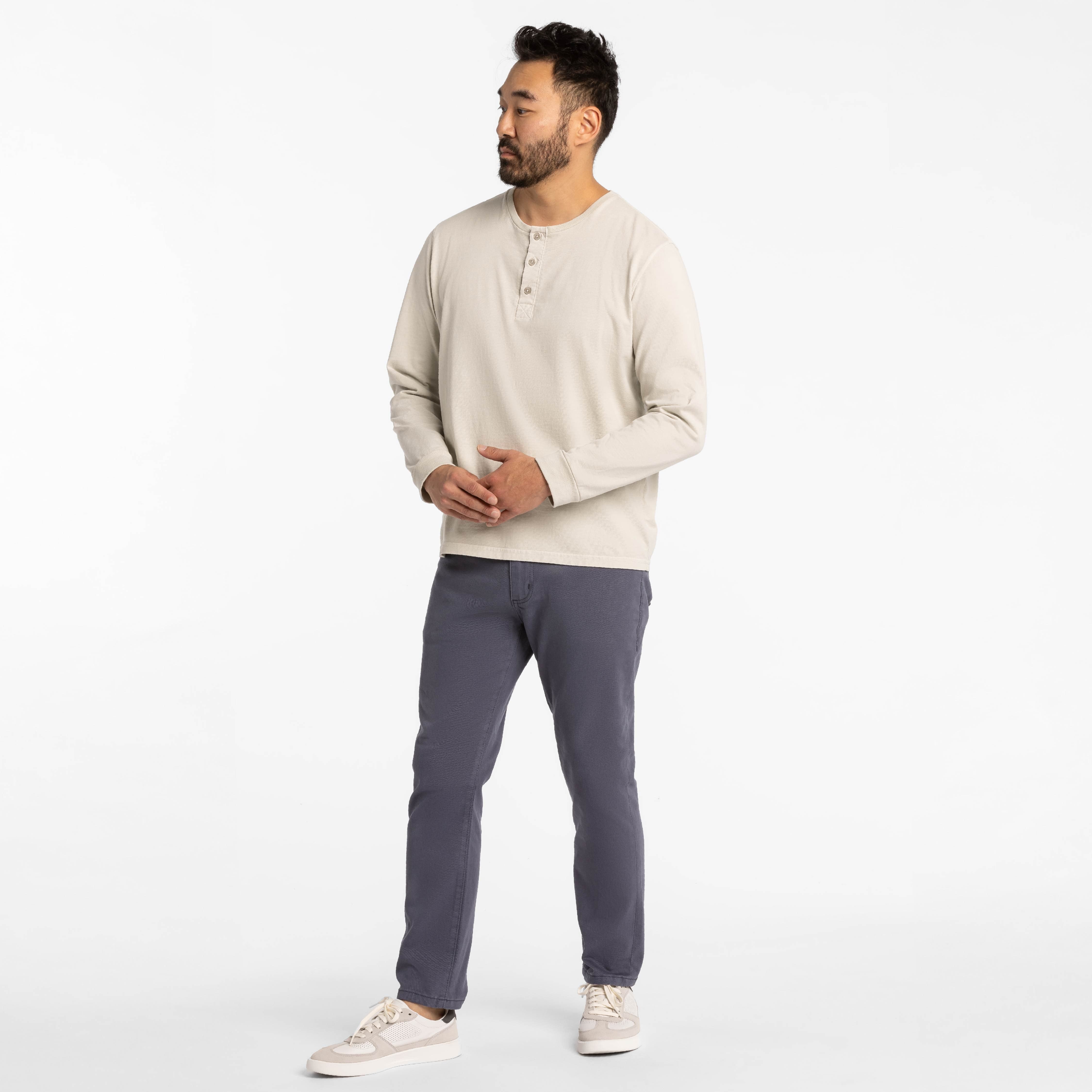 Washed Oat Long Sleeve Pima Cotton Henley