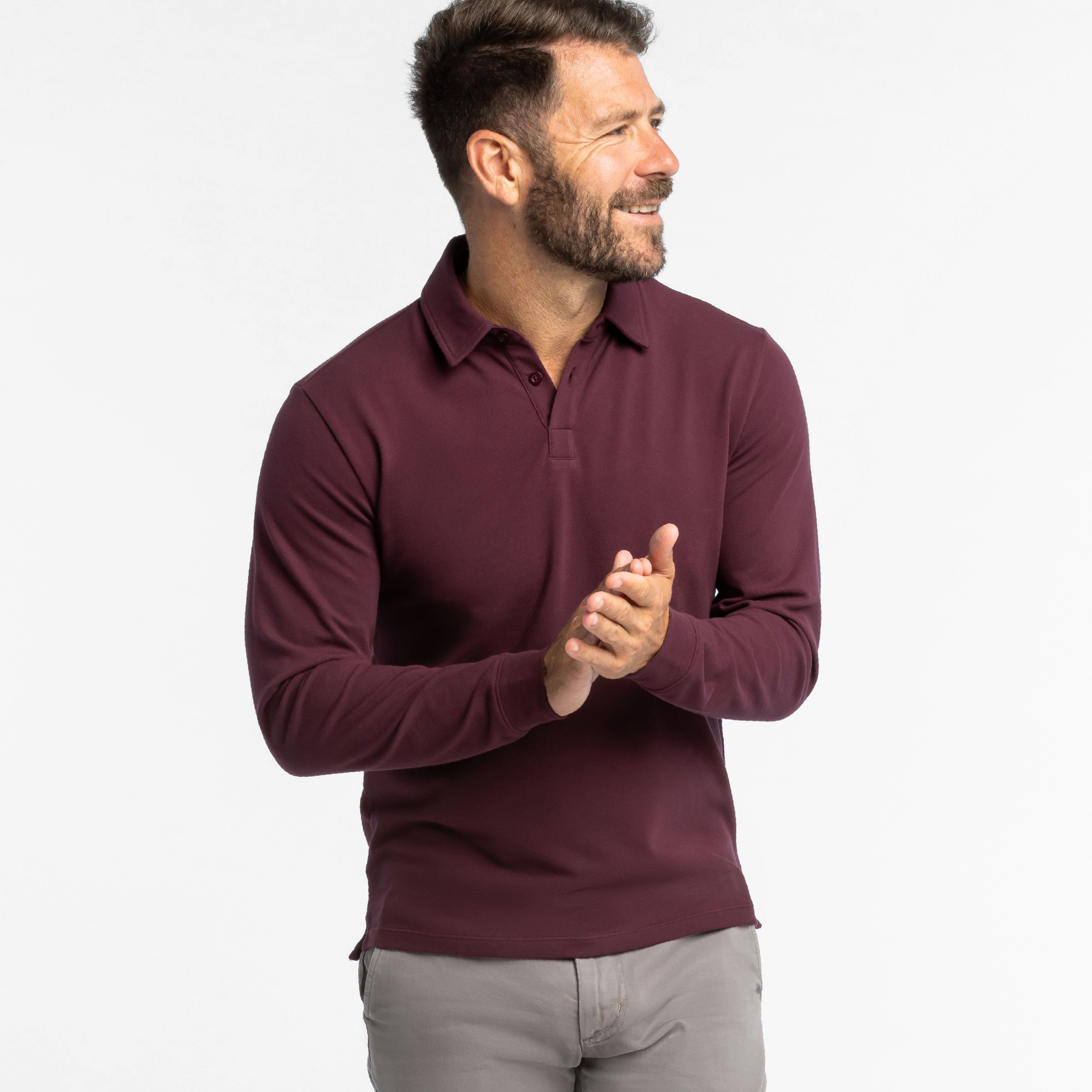 Burgundy Pique Long Sleeve Polo