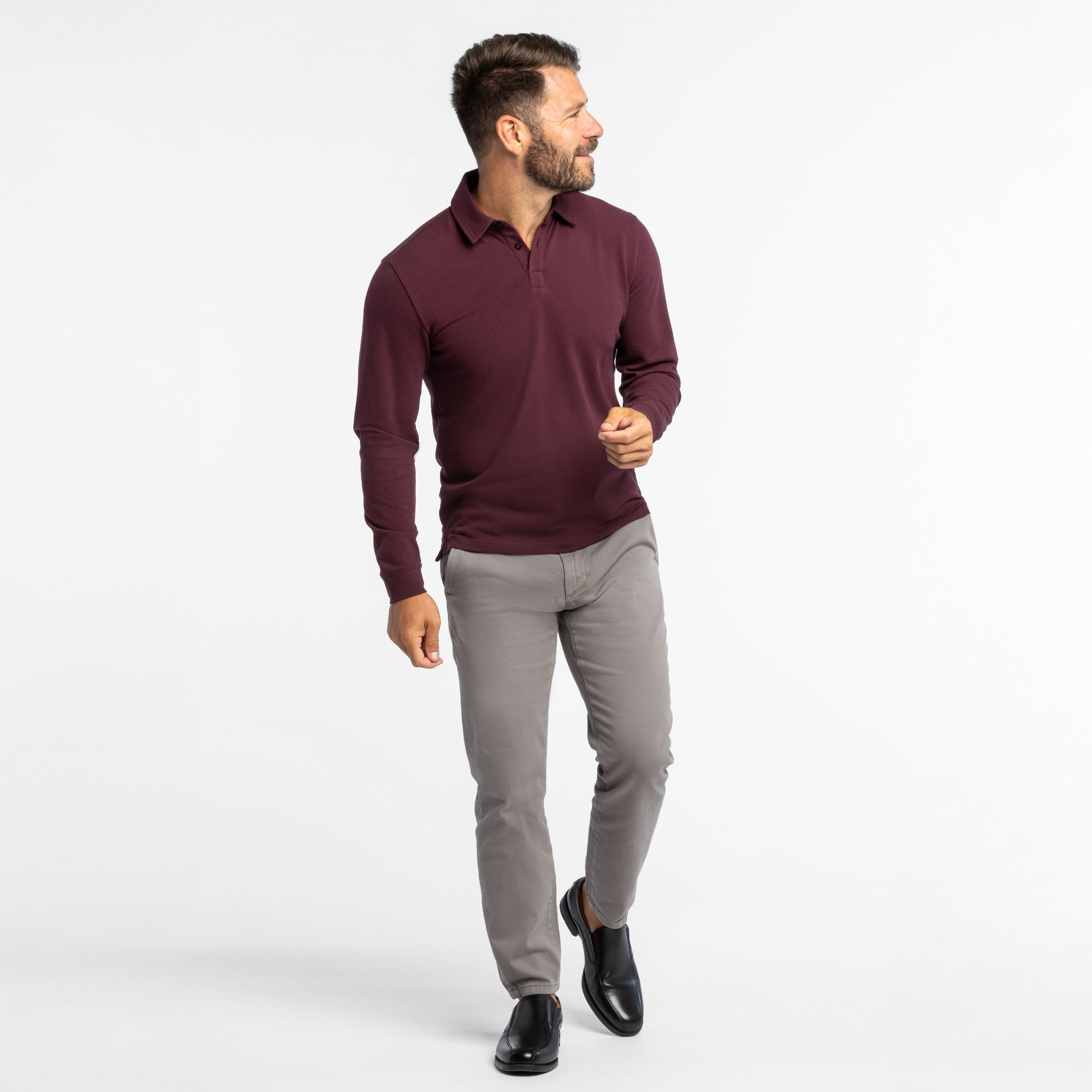 Burgundy Pique Long Sleeve Polo
