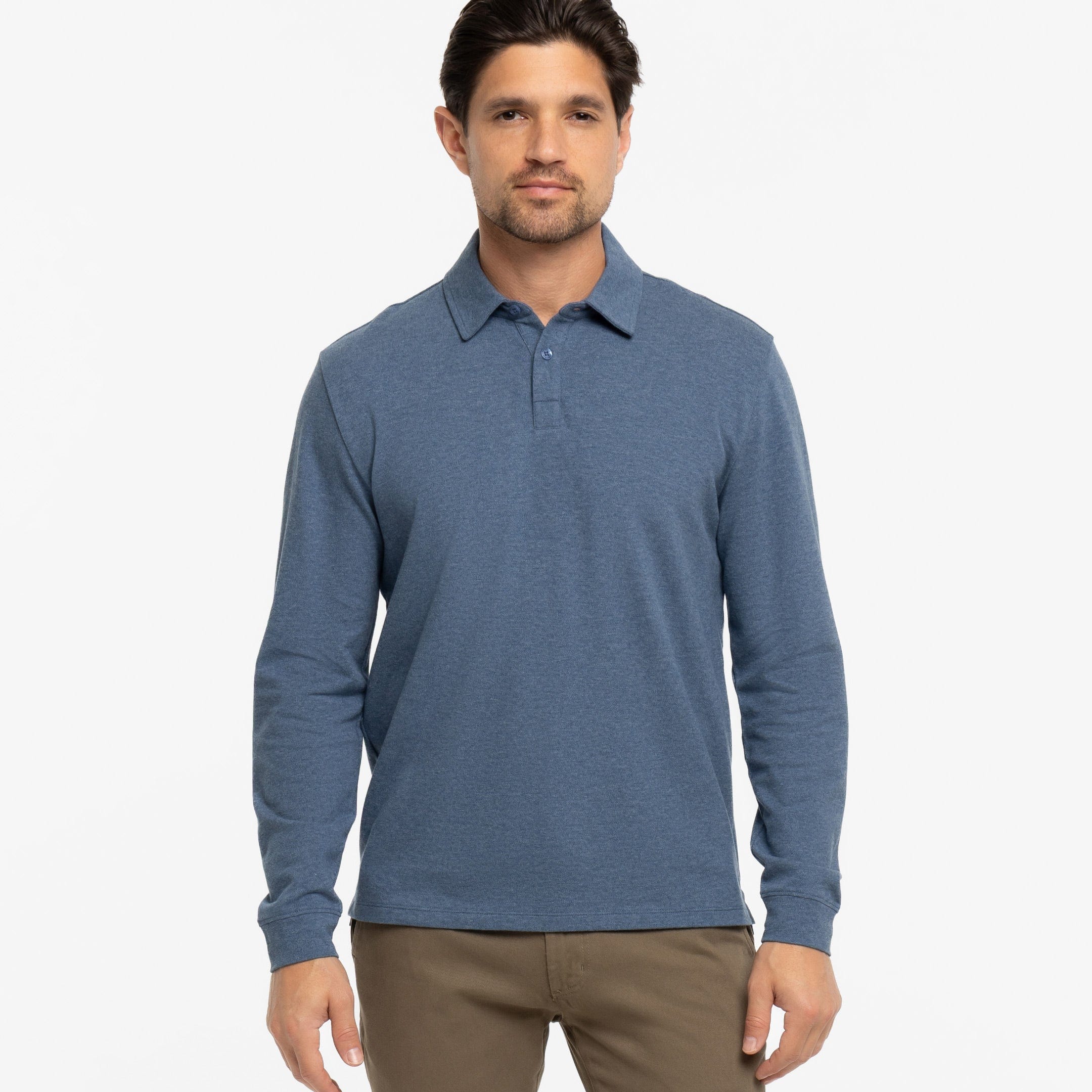 Heather Blue Pique Long Sleeve Polo