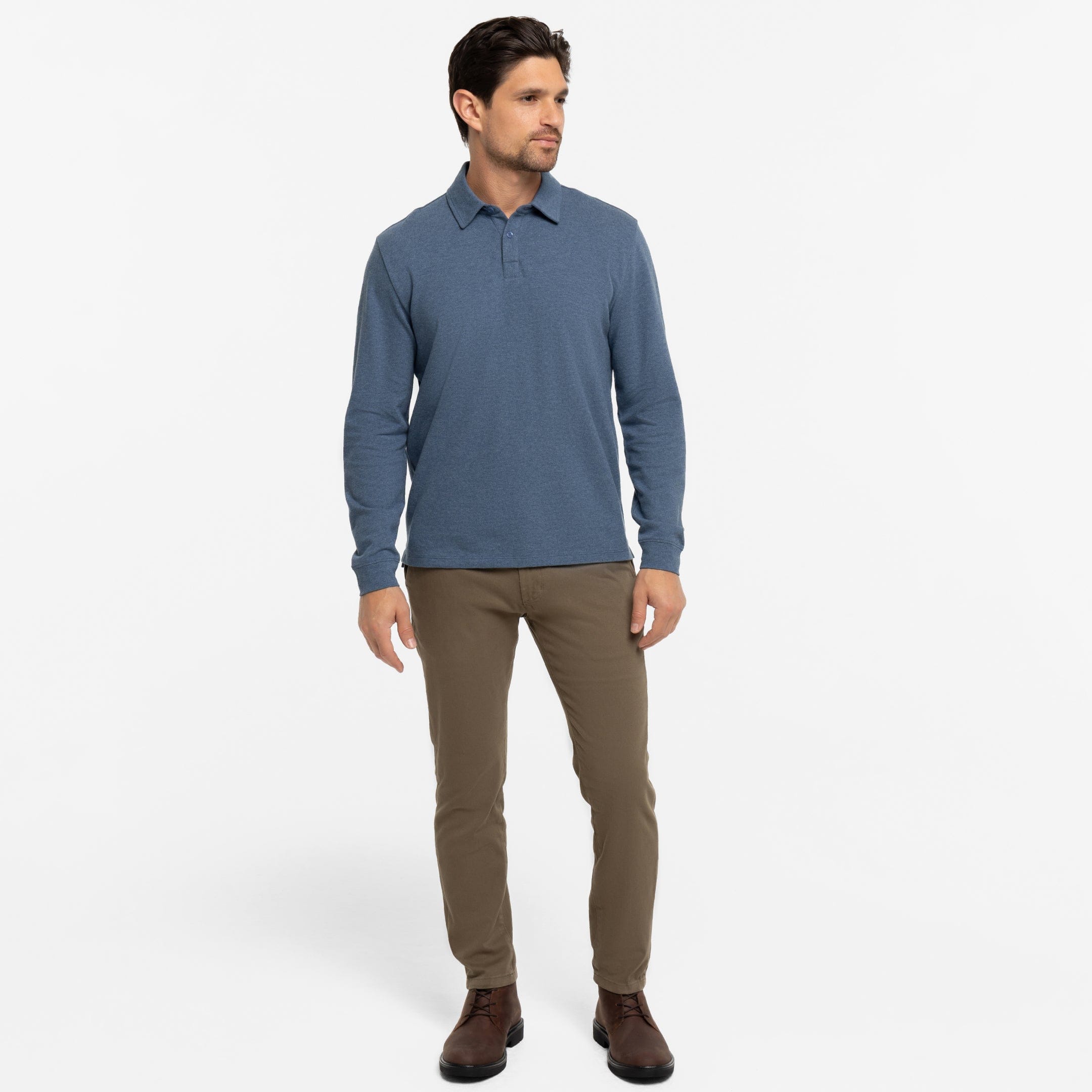 Heather Blue Pique Long Sleeve Polo