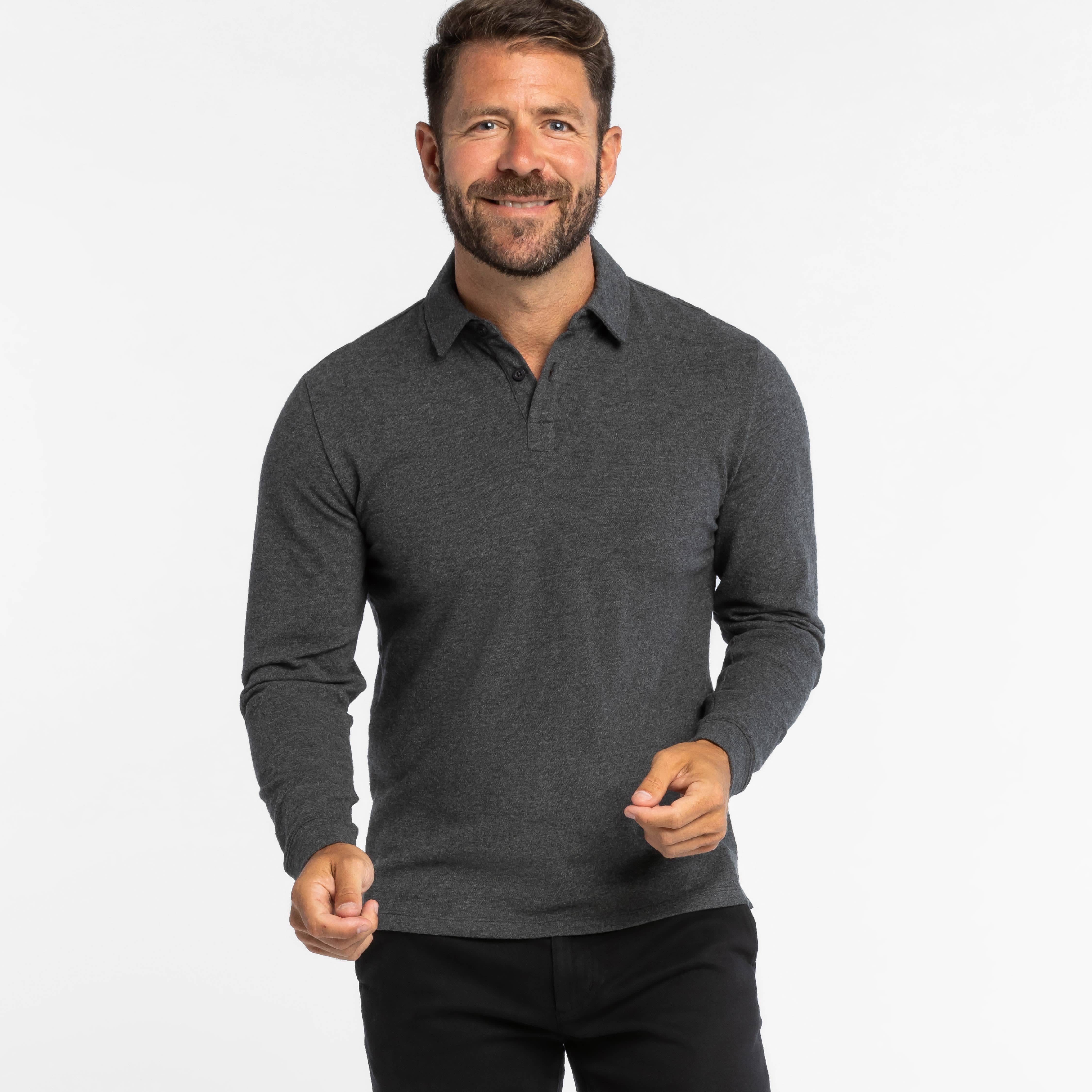 Heather Charcoal Pique Long Sleeve Polo