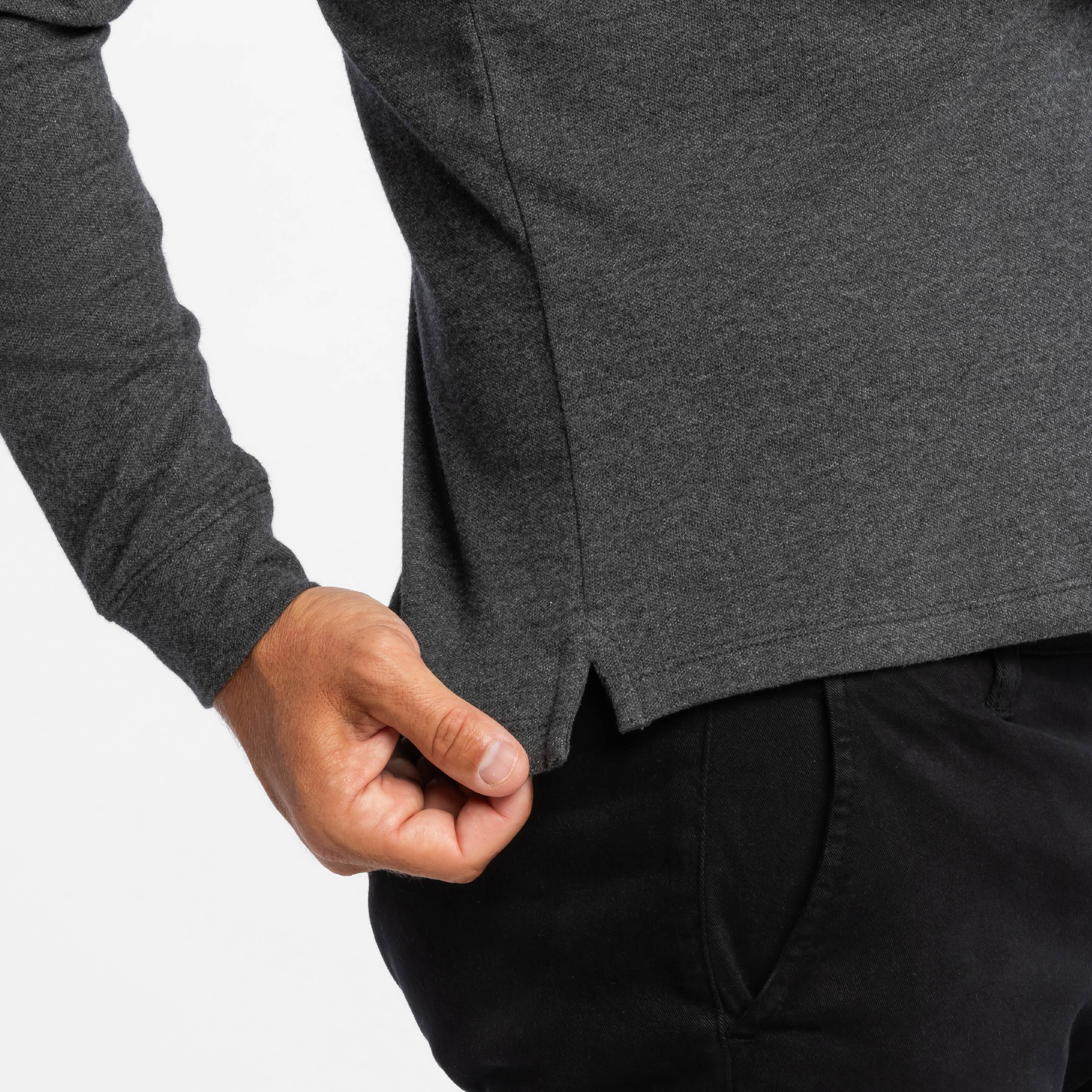 Heather Charcoal Pique Long Sleeve Polo