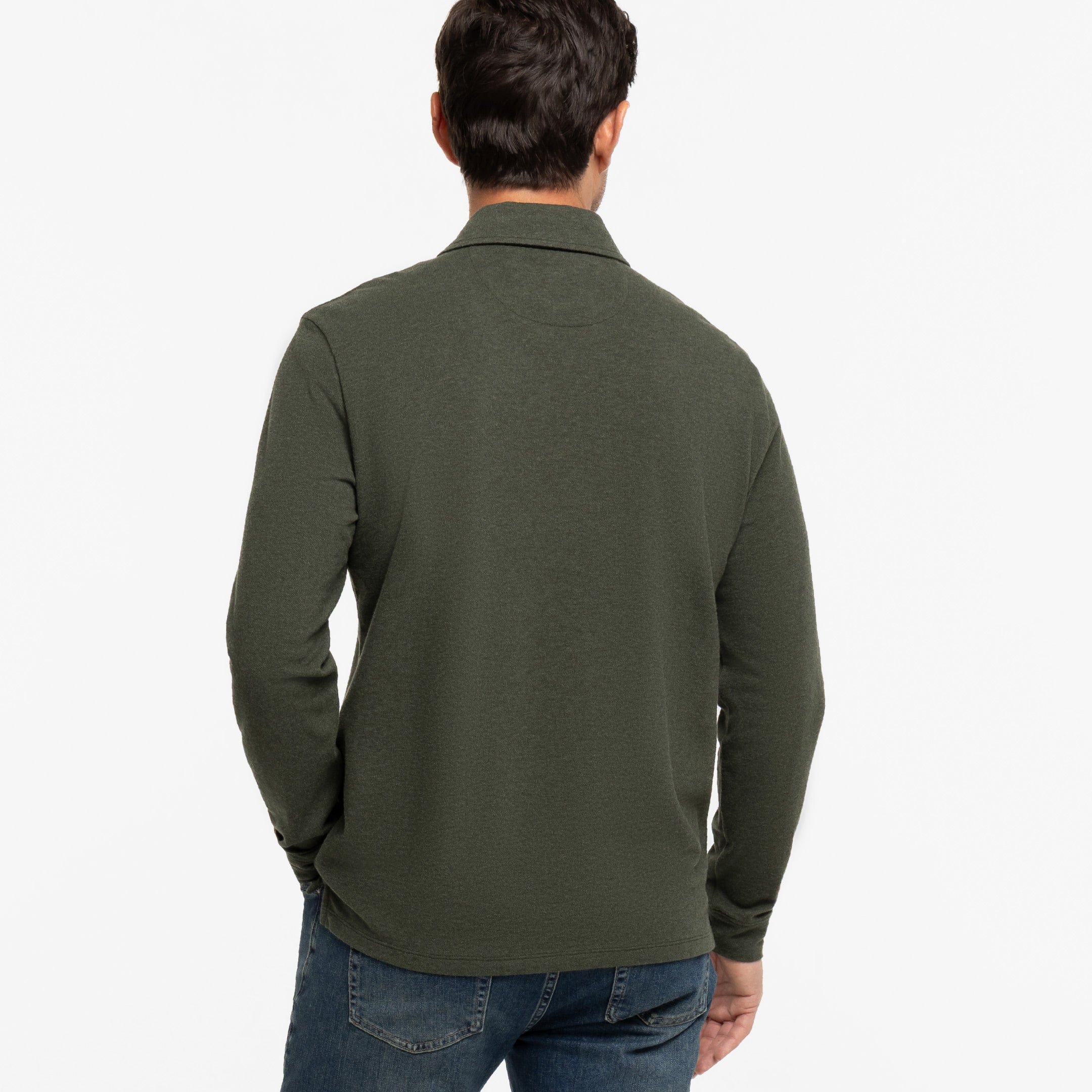 Heather Green Pique Long Sleeve Polo