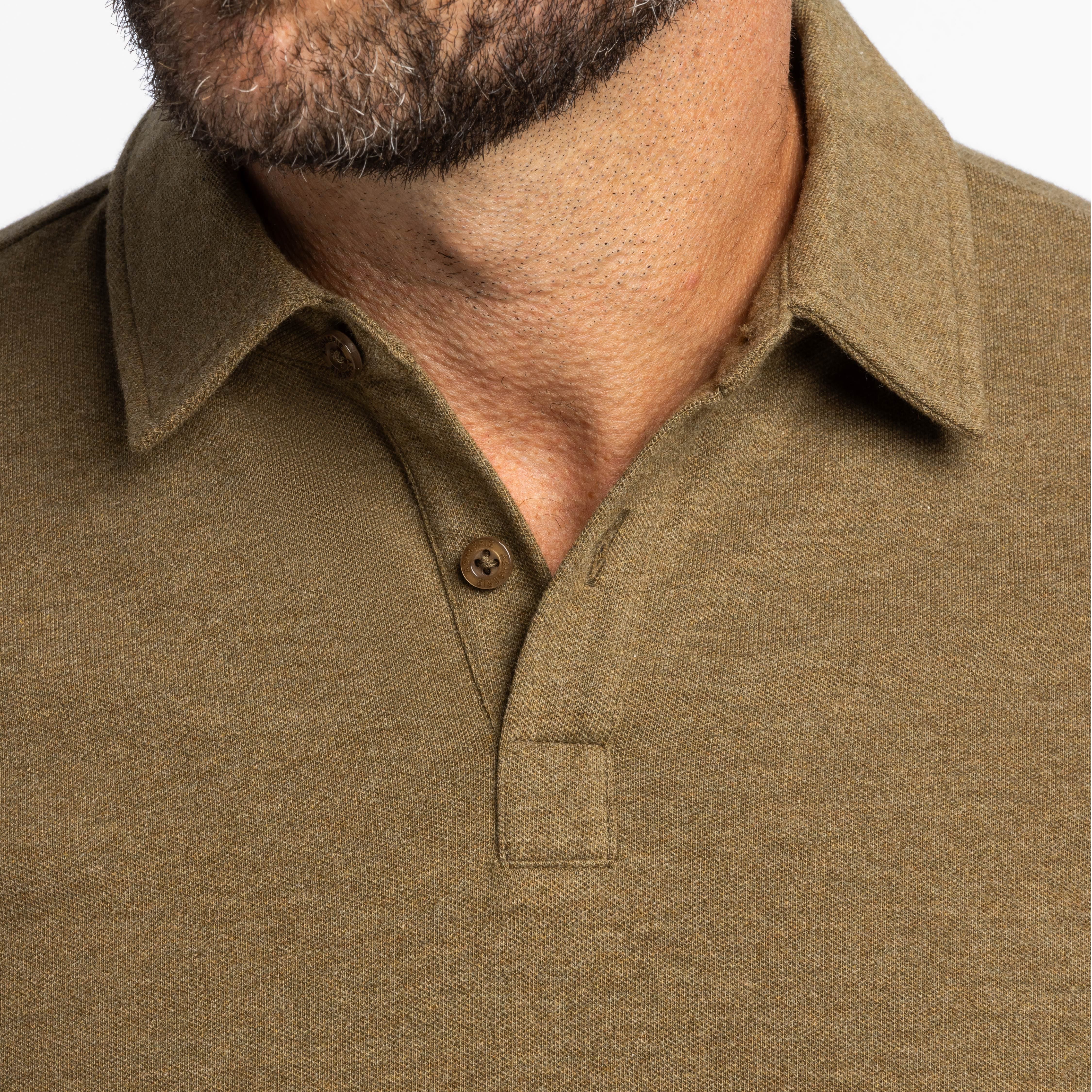Heather Olive Pique Long Sleeve Polo