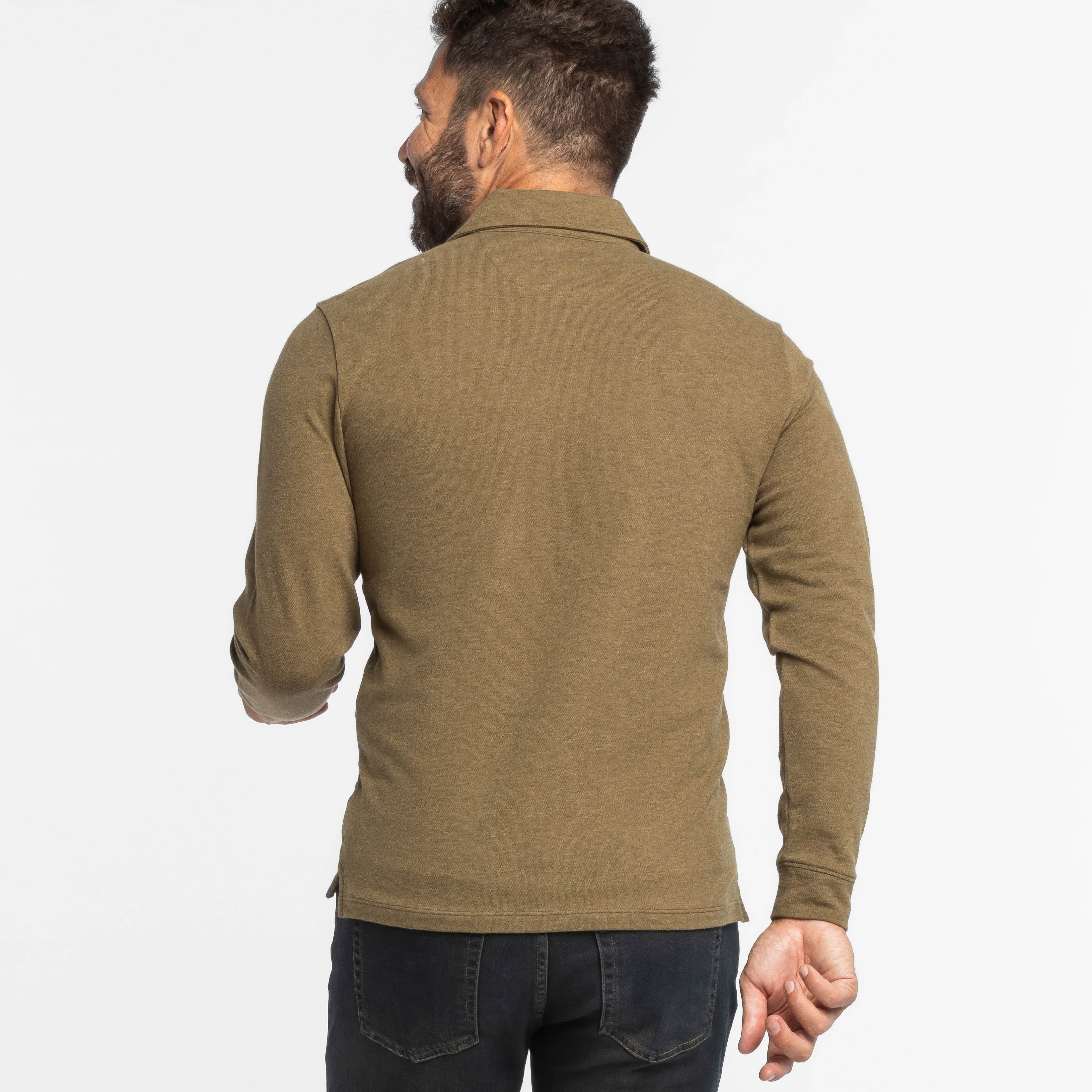 Heather Olive Pique Long Sleeve Polo