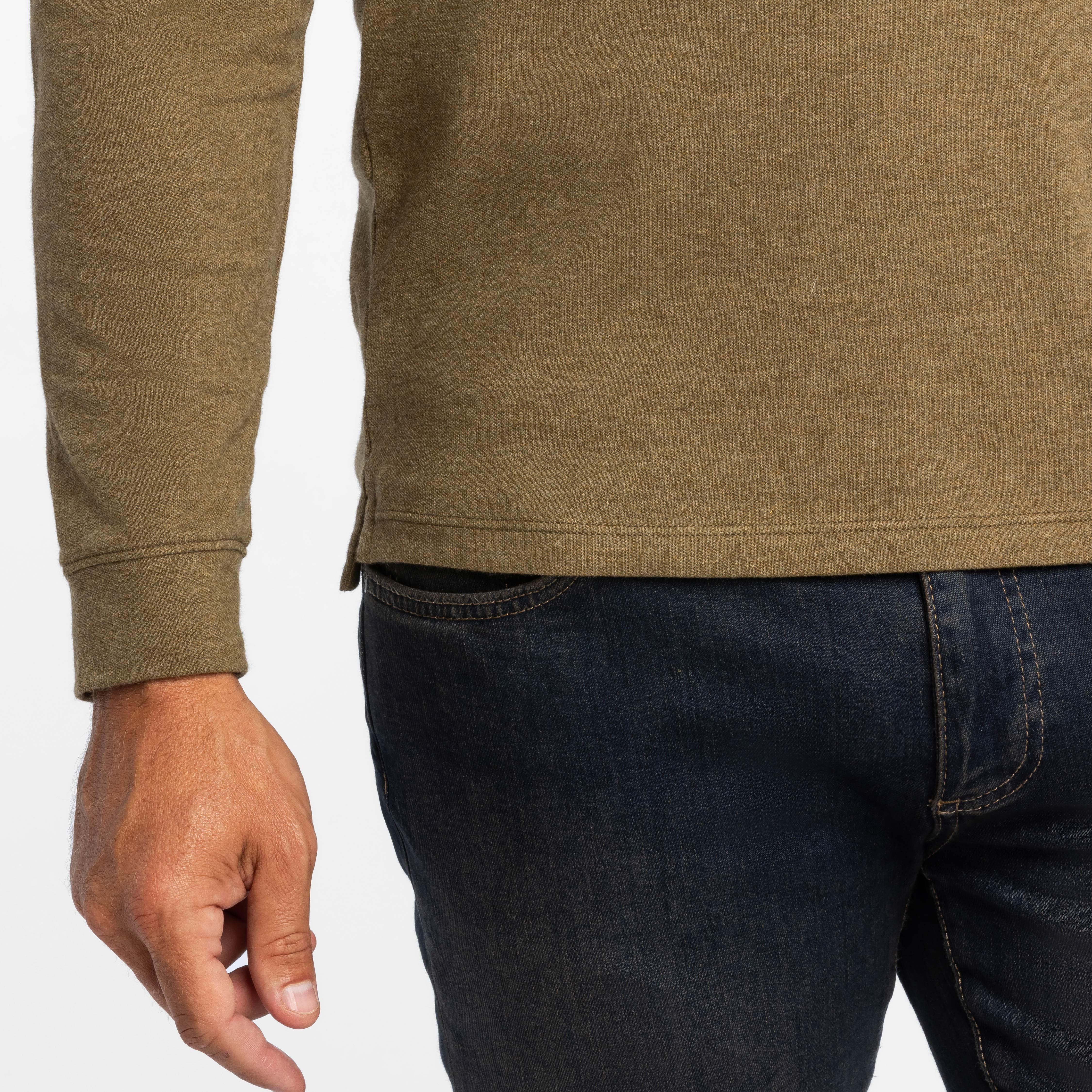 Heather Olive Pique Long Sleeve Polo