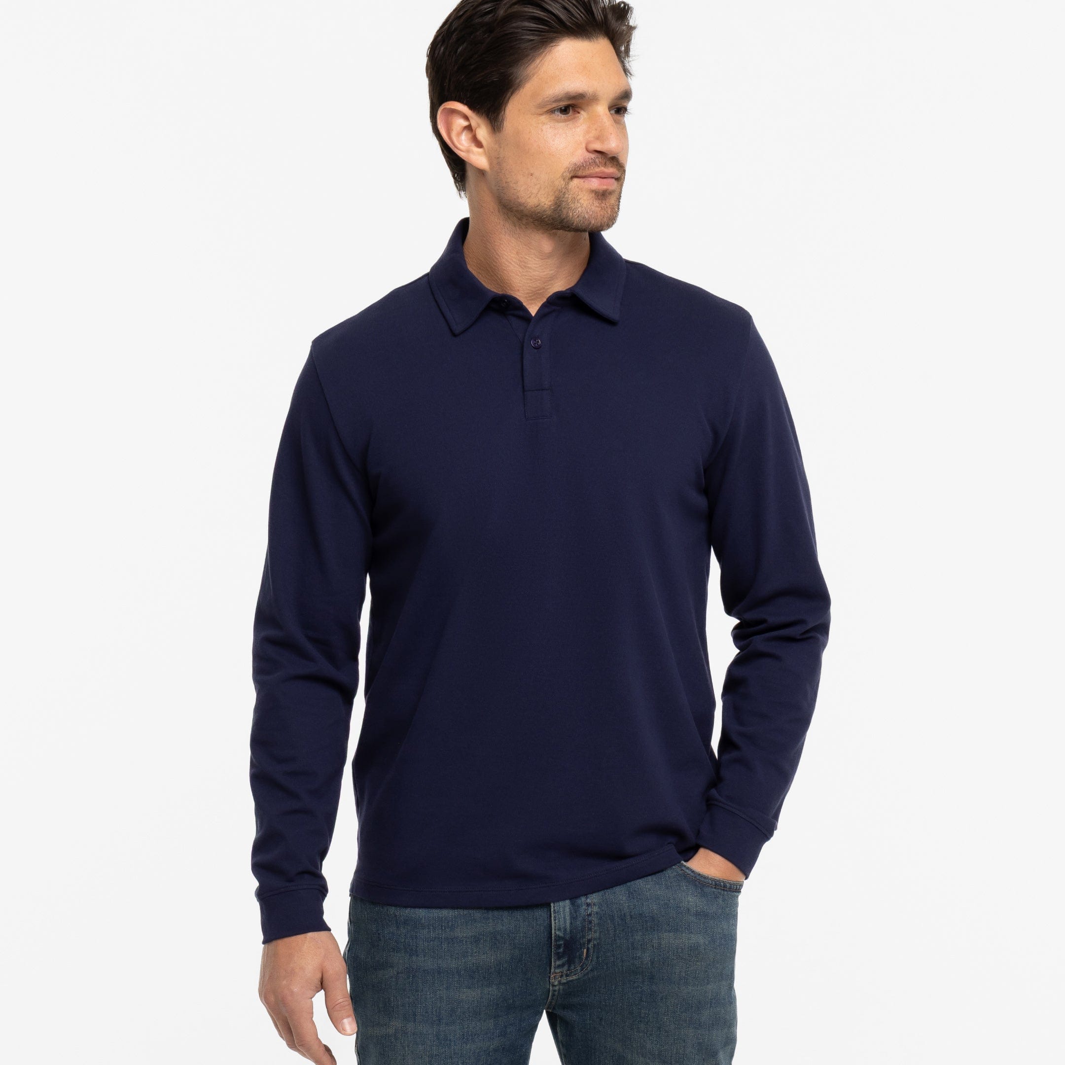 Navy Pique Long Sleeve Polo