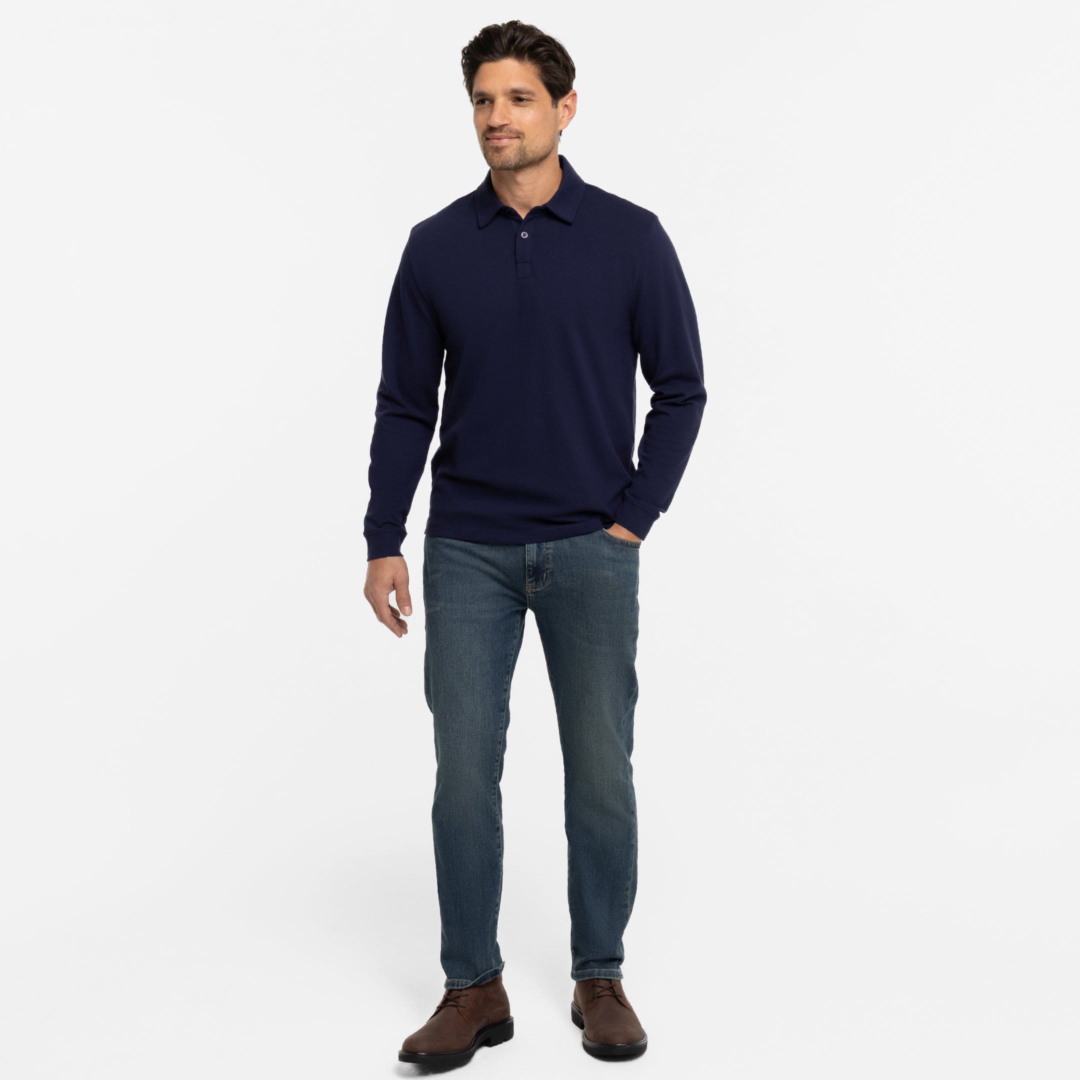Navy Pique Long Sleeve Polo