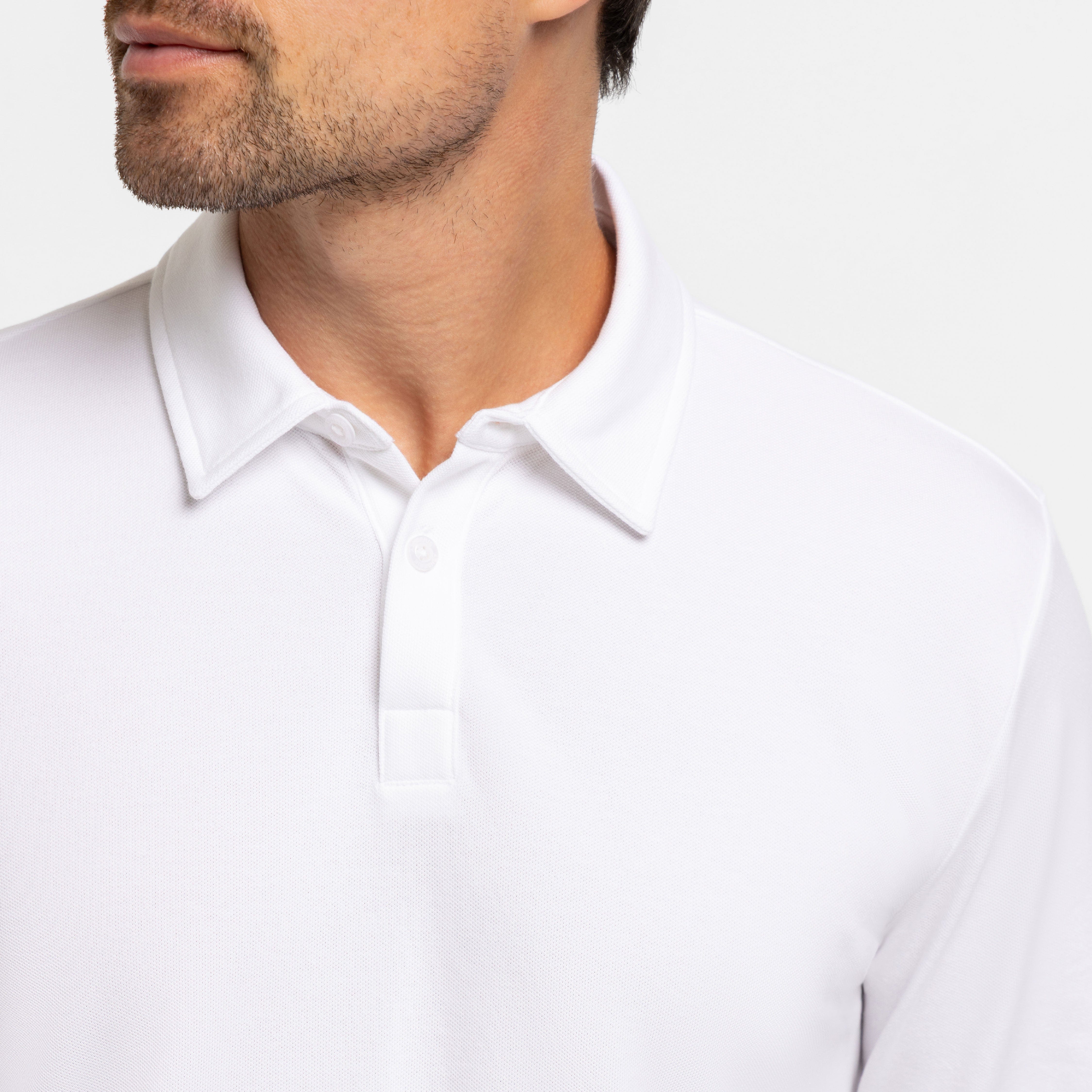 White Pique Long Sleeve Polo