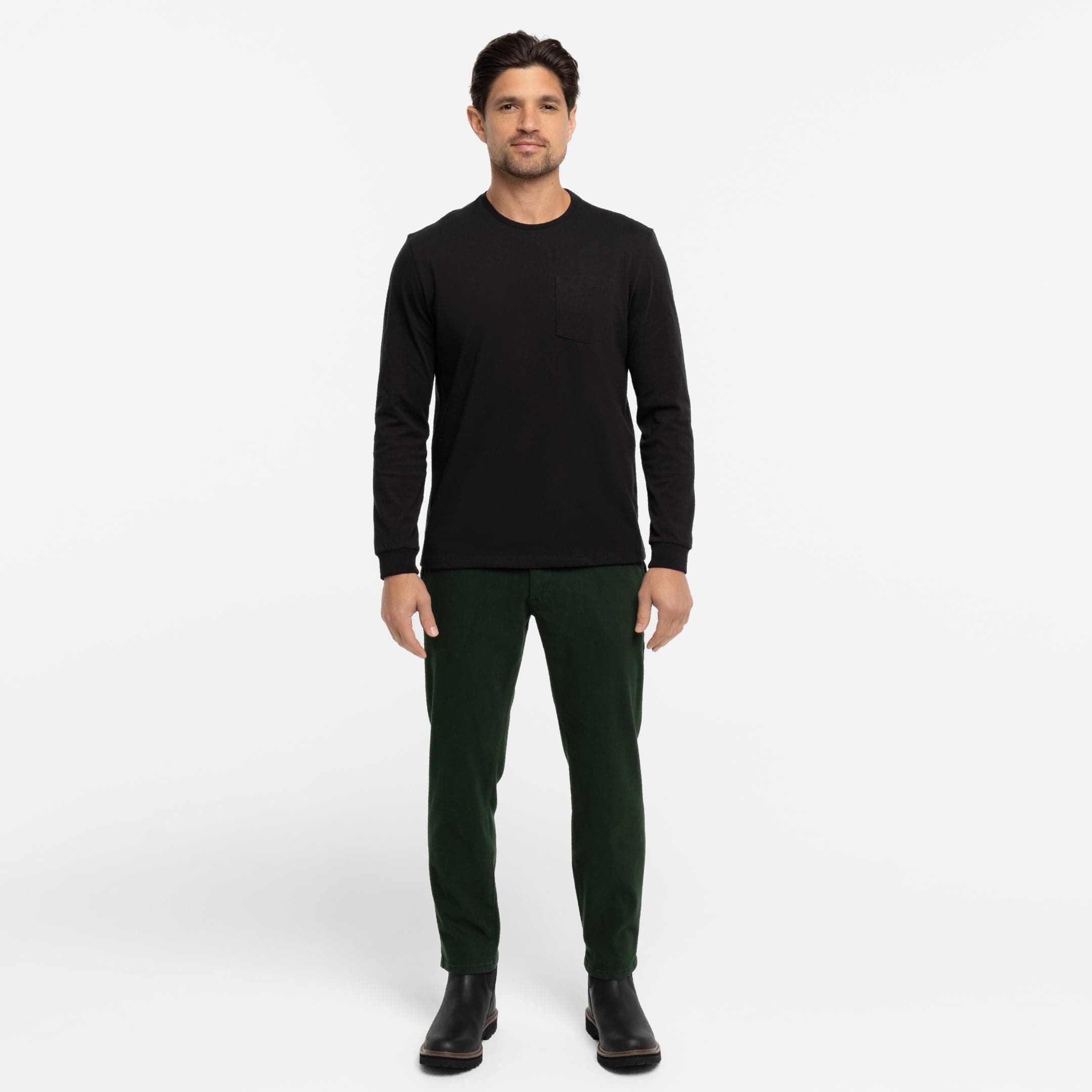 Black Long Sleeve Pima Cotton Crew Neck Tee