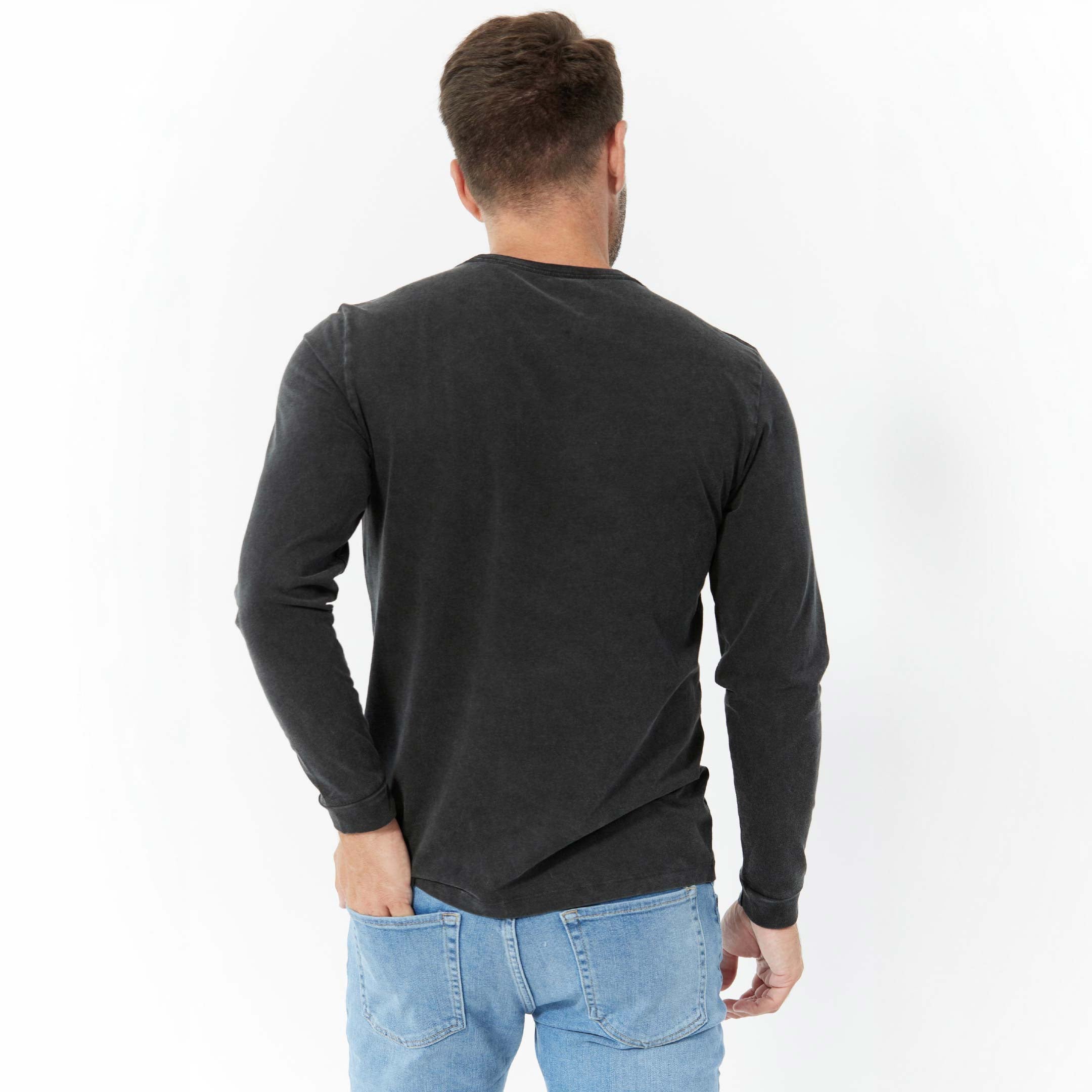 Washed Black Long Sleeve Pima Cotton Crew Neck Tee