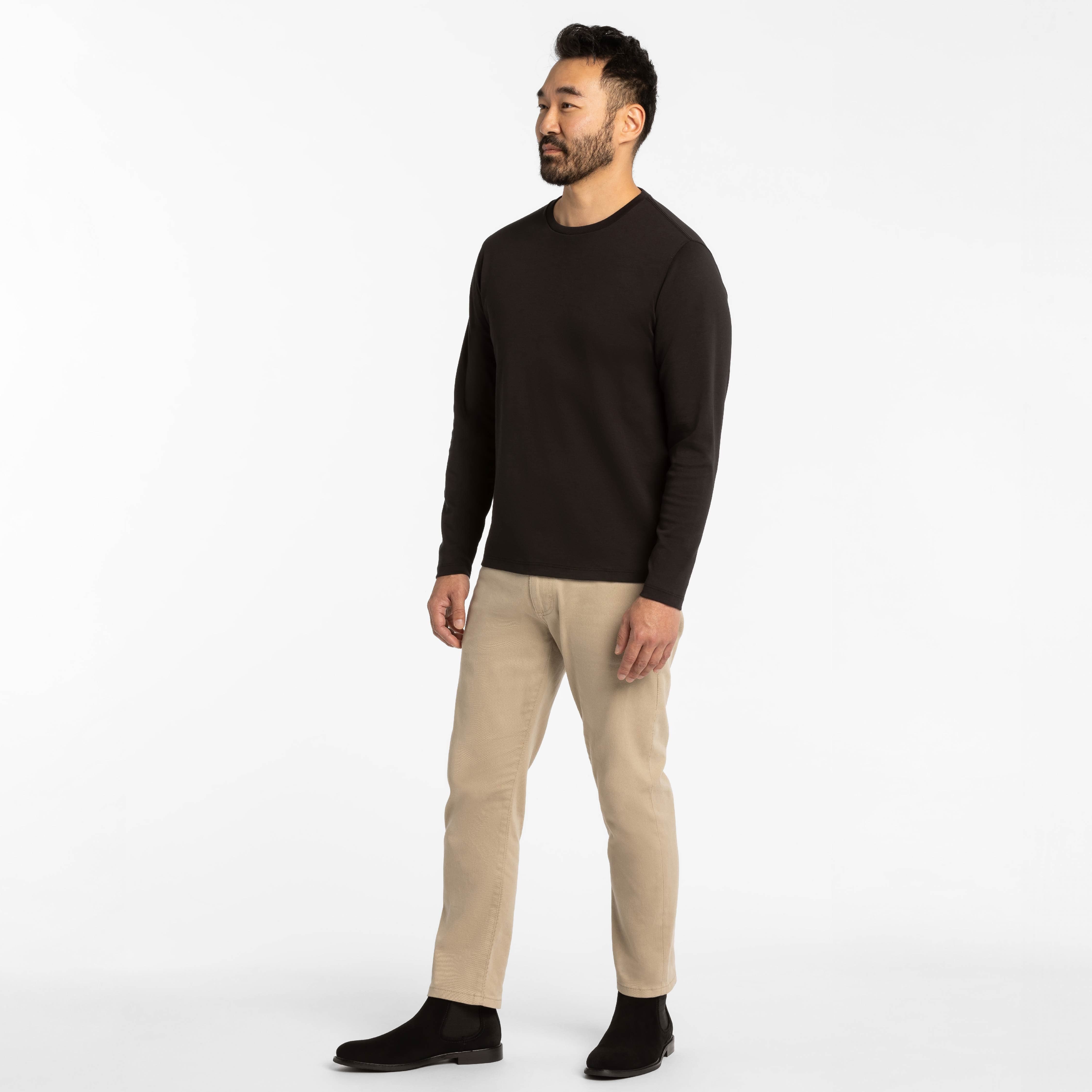 Black Luxury Soft Touch Long Sleeve Crew Neck Tee