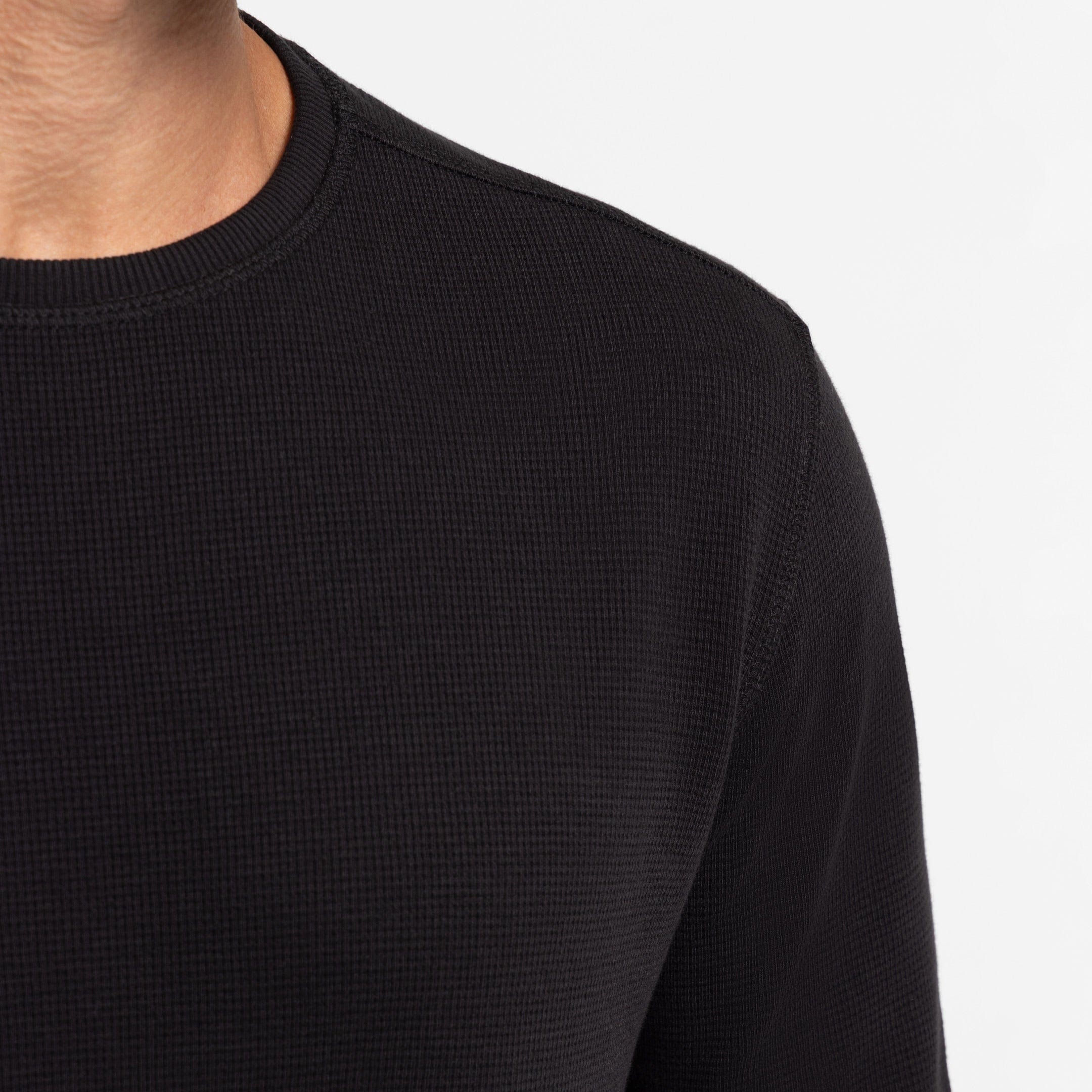 Black Waffle Long Sleeve Crew Neck Tee