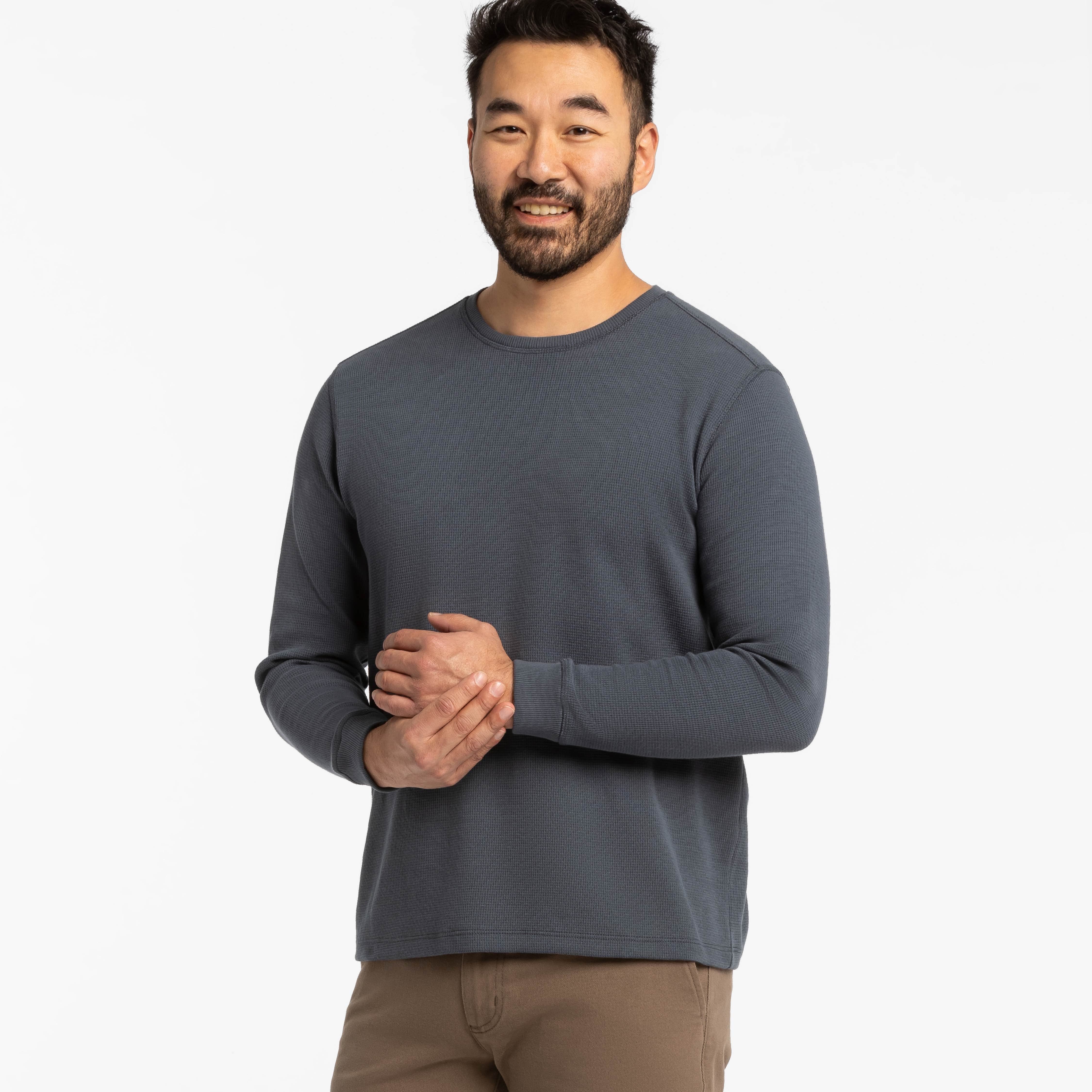Bright Navy Waffle Long Sleeve Crew Neck Tee