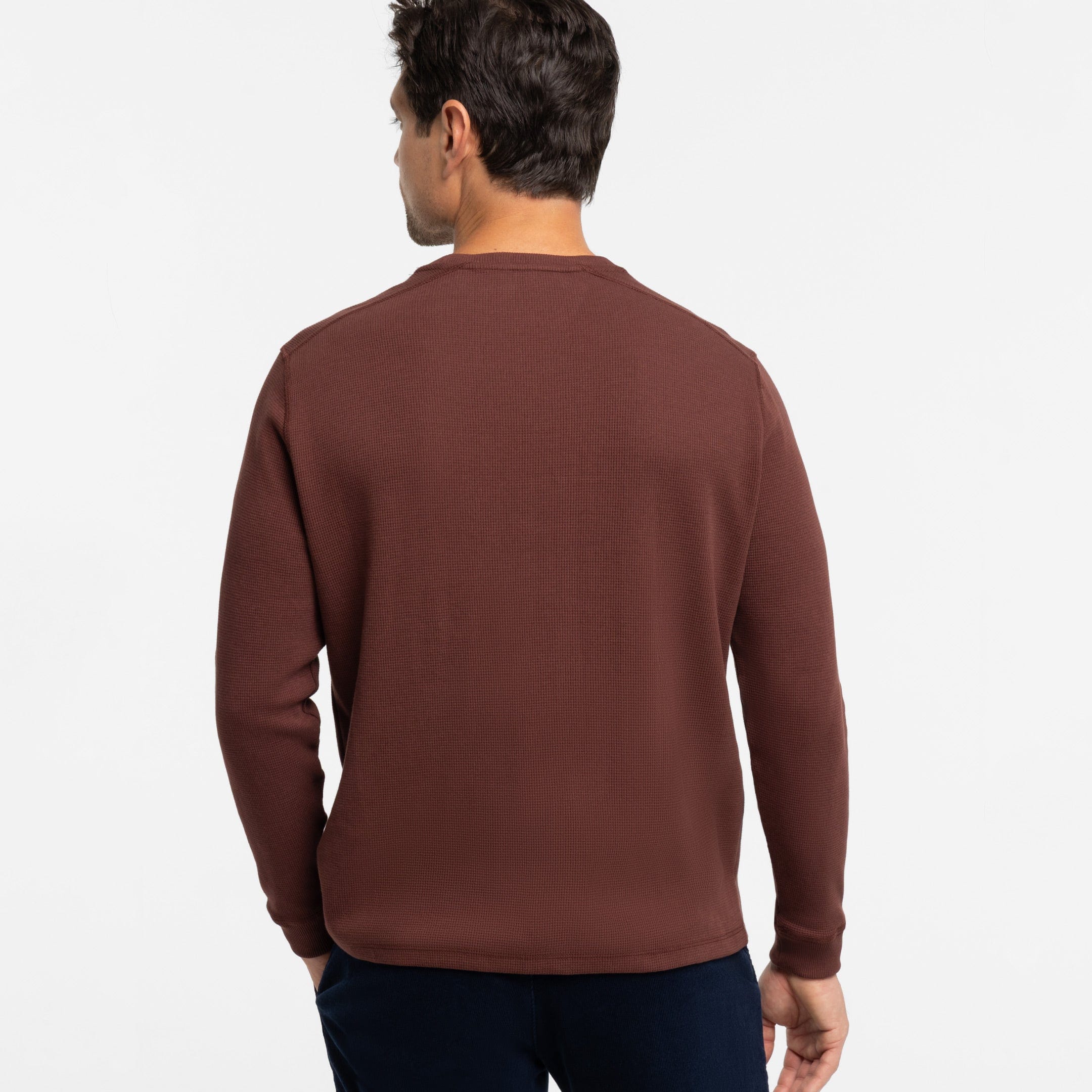 Burgundy Waffle Long Sleeve Crew Neck Tee