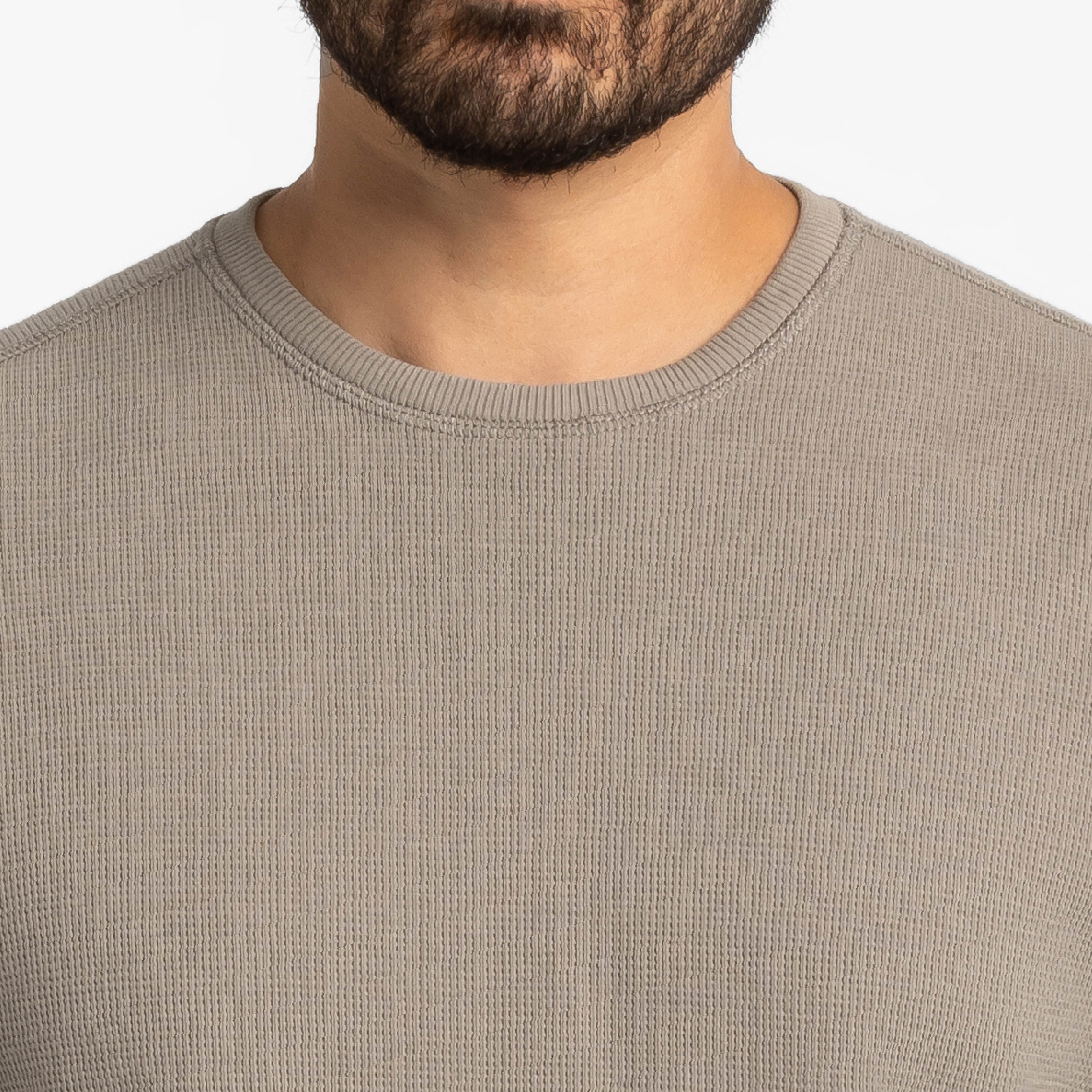 Grey Waffle Long Sleeve Crew Neck Tee