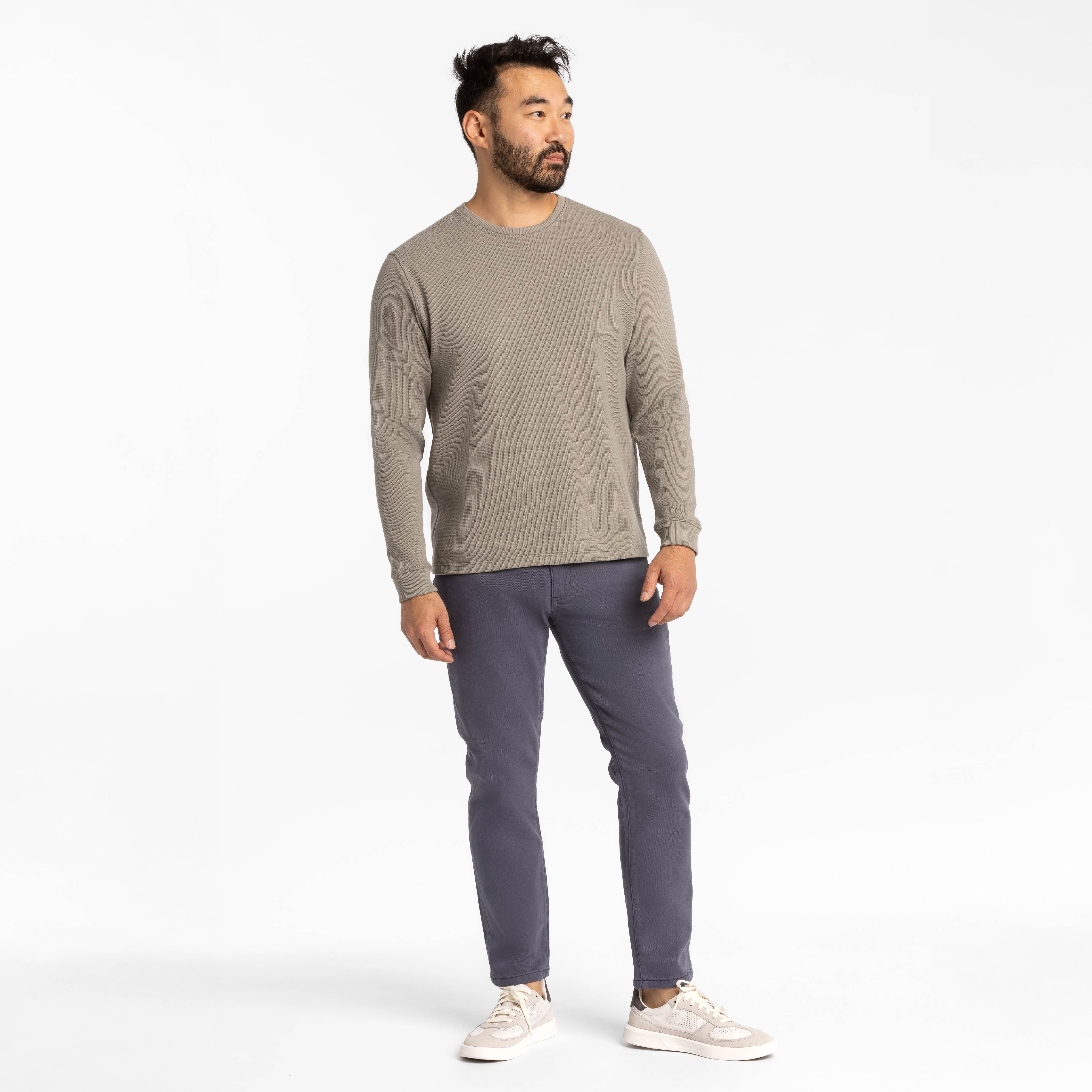 Grey Waffle Long Sleeve Crew Neck Tee