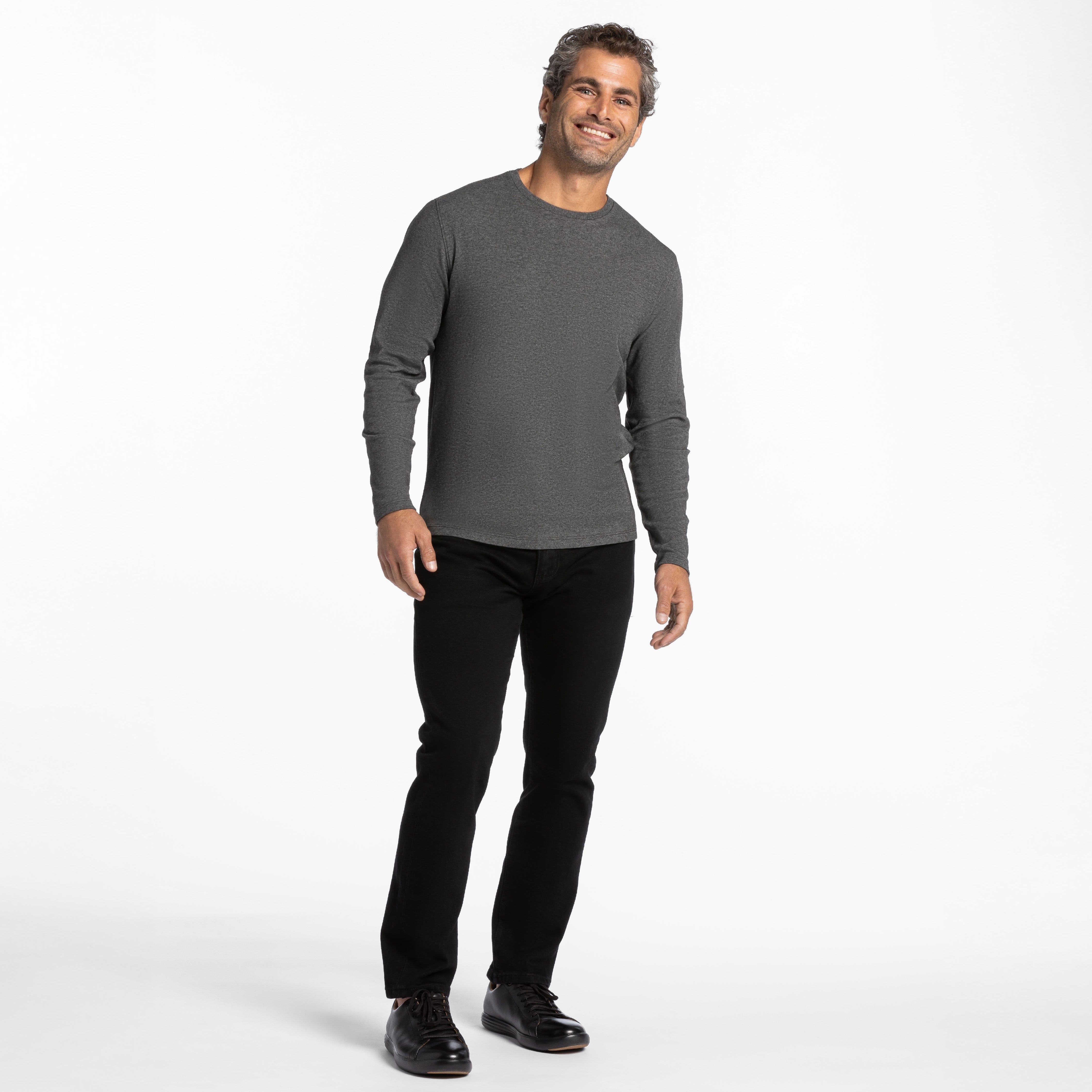 Heather Charcoal Luxury Soft Touch Long Sleeve Crew Neck Tee