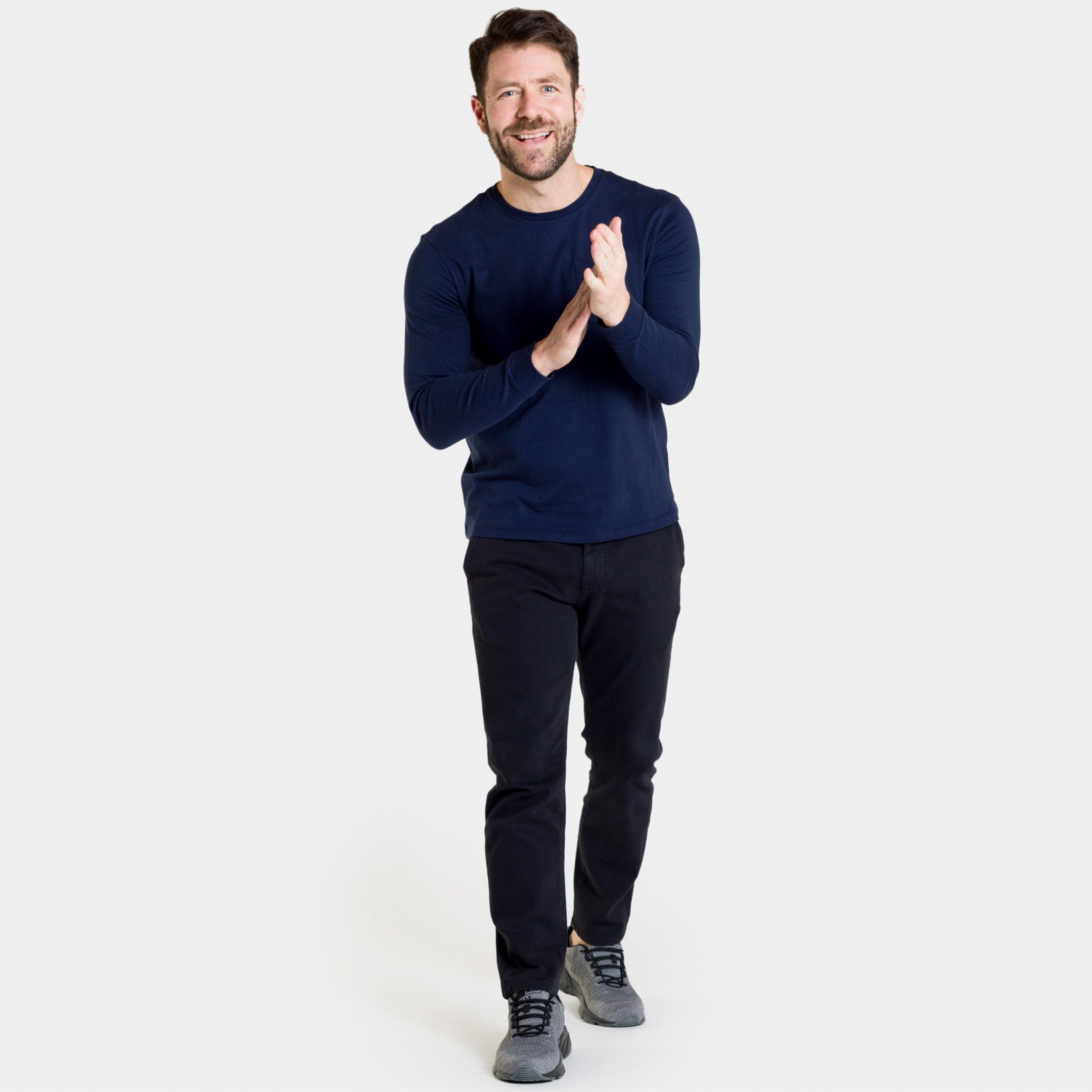 Navy Long Sleeve Pima Cotton Crew Neck Tee