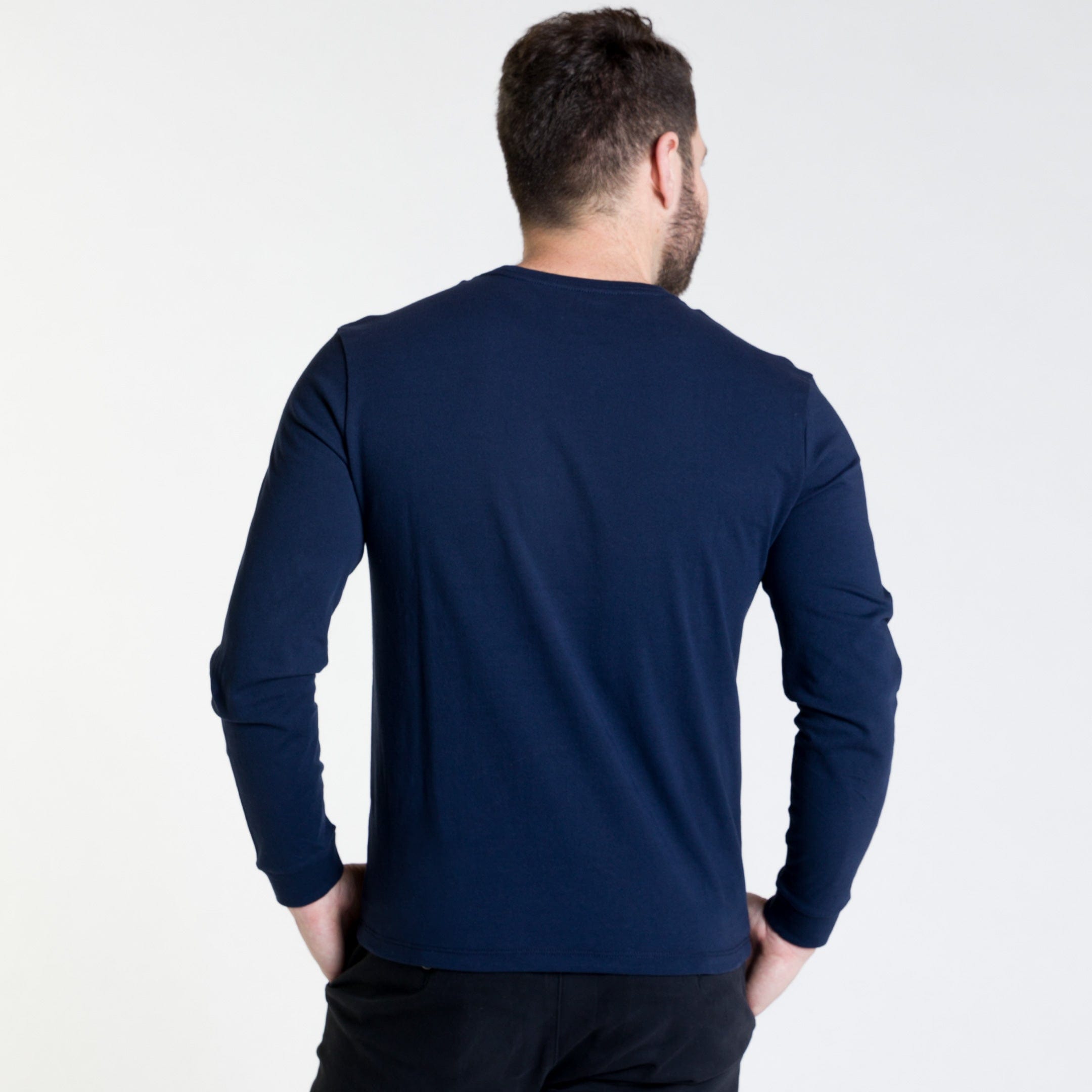 Navy Long Sleeve Pima Cotton Crew Neck Tee