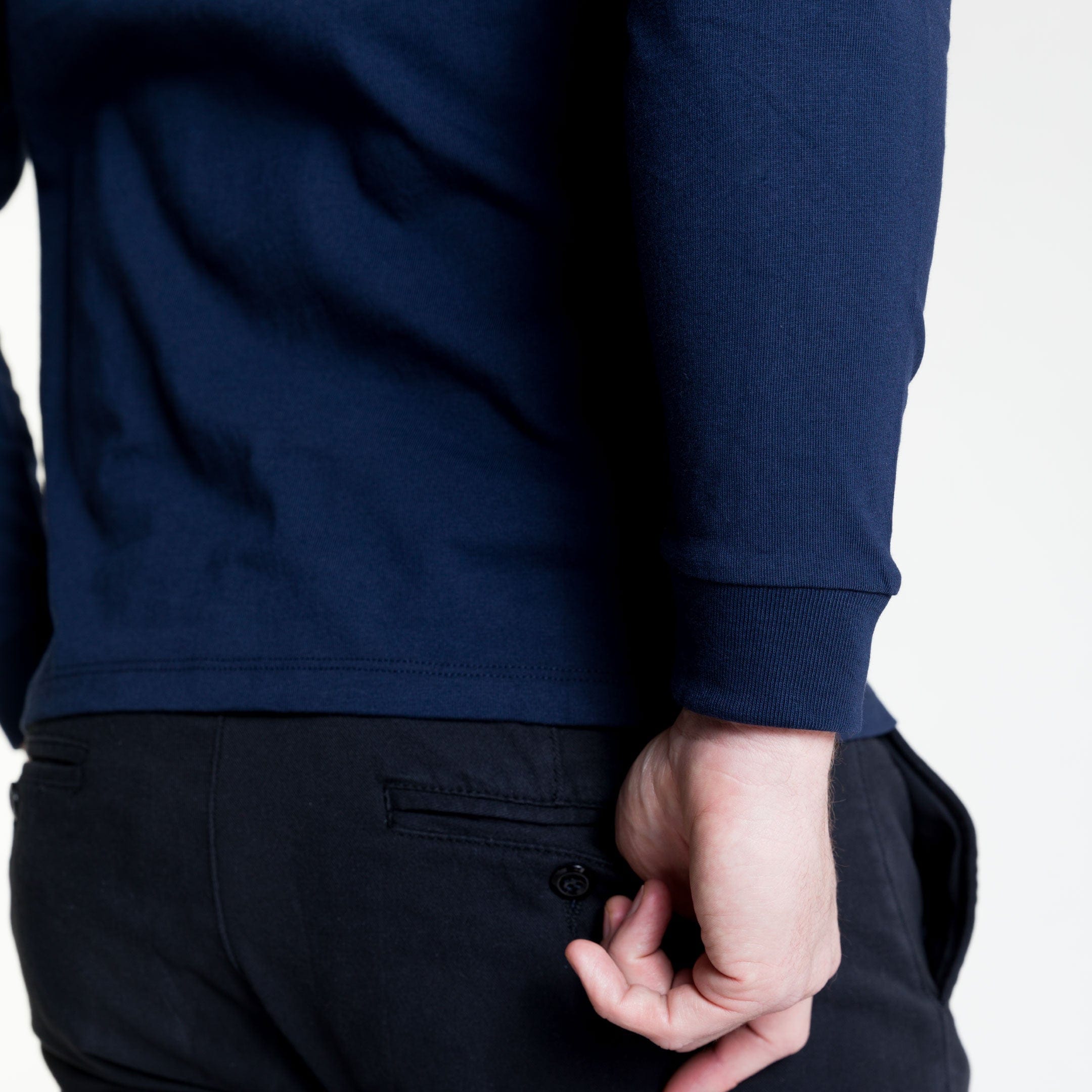 Navy Long Sleeve Pima Cotton Crew Neck Tee