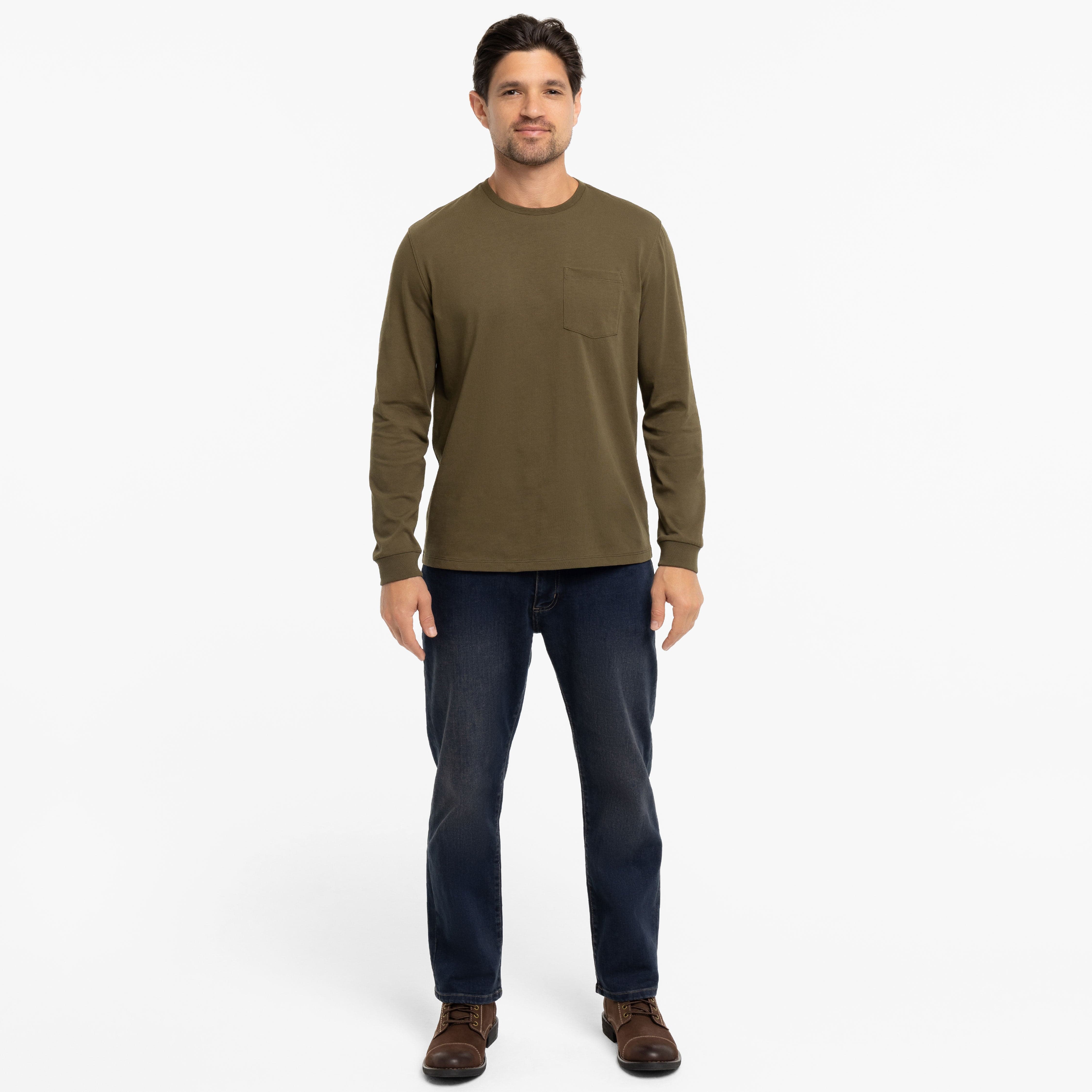 Olive Long Sleeve Pima Cotton Crew Neck Tee