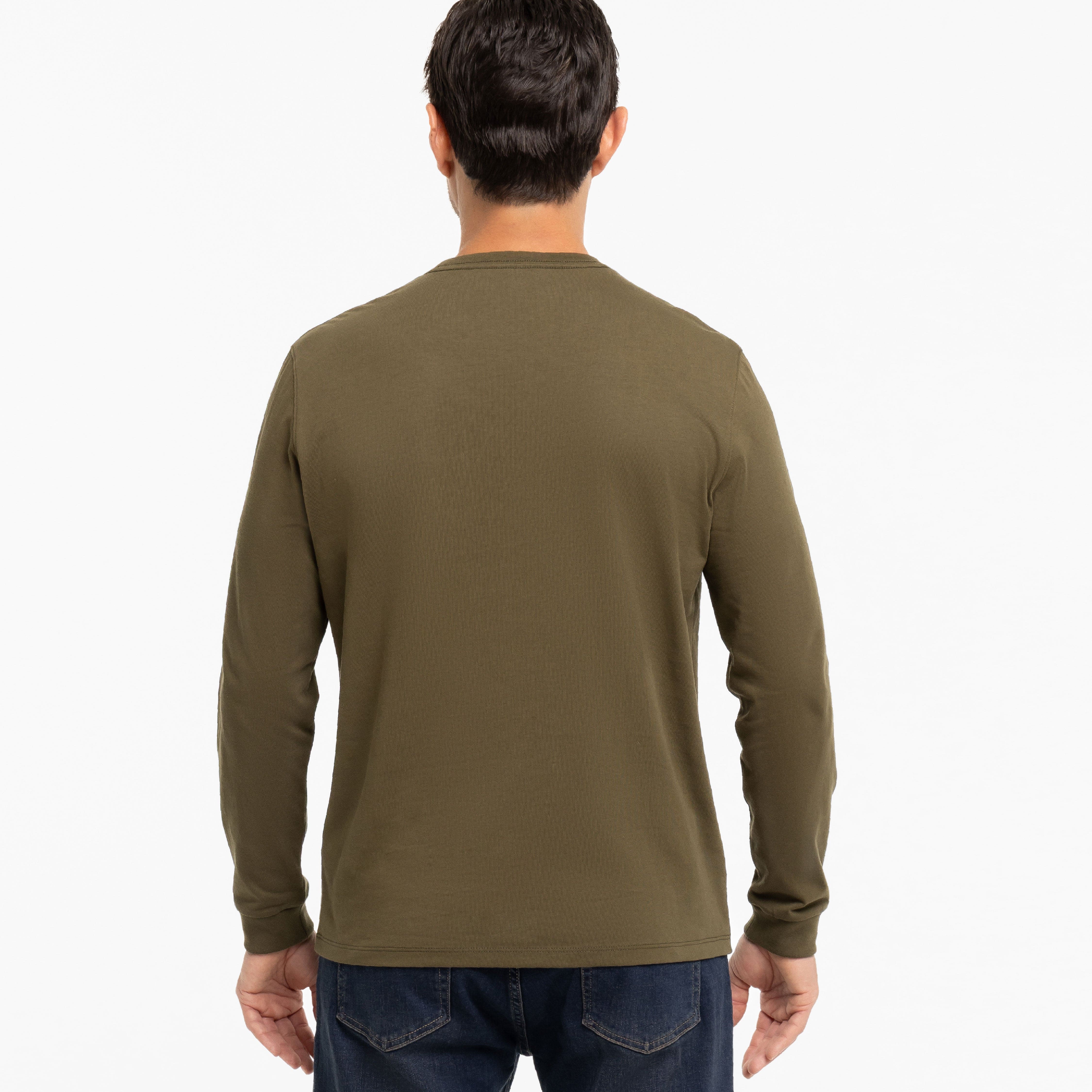 Olive Long Sleeve Pima Cotton Crew Neck Tee