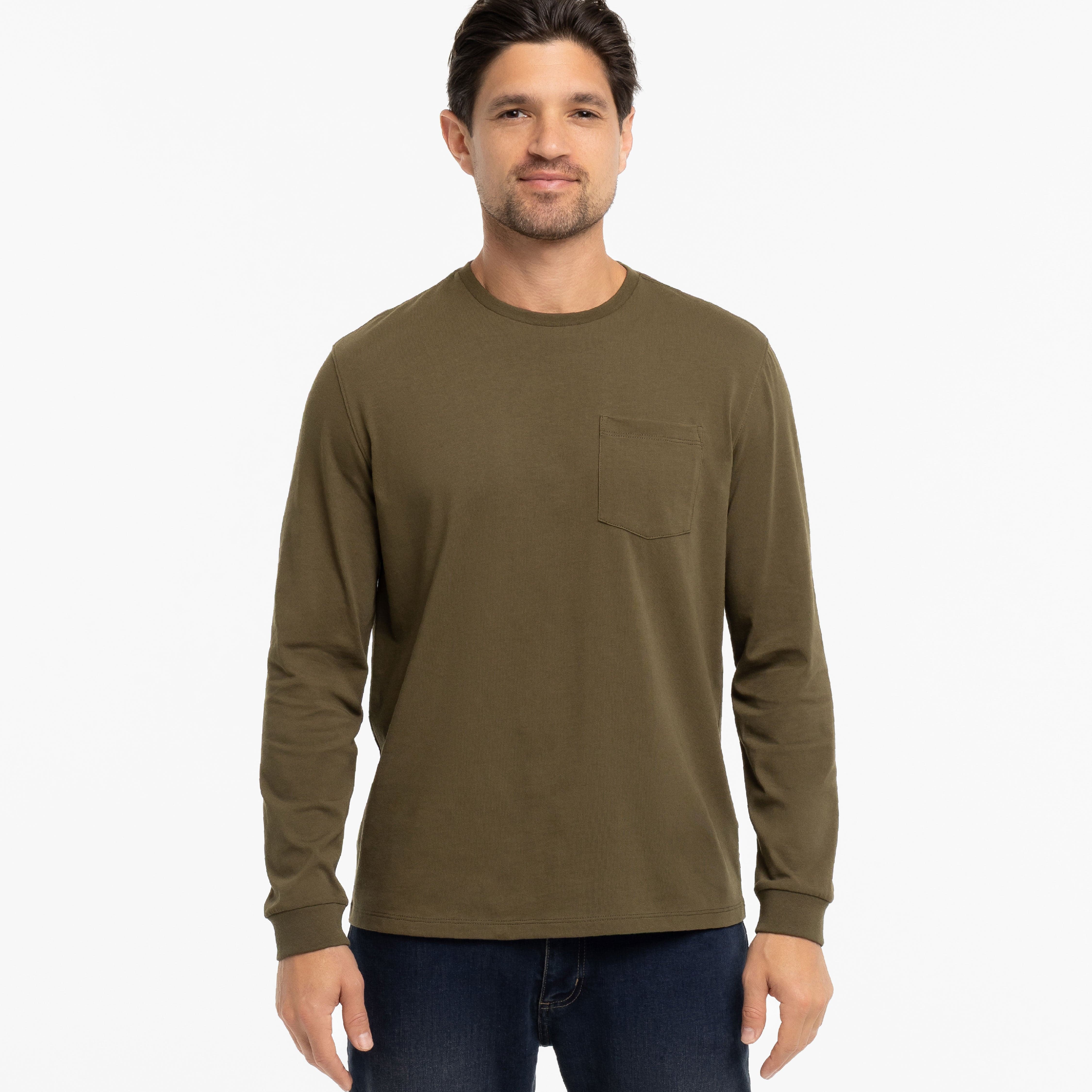 Olive Long Sleeve Pima Cotton Crew Neck Tee