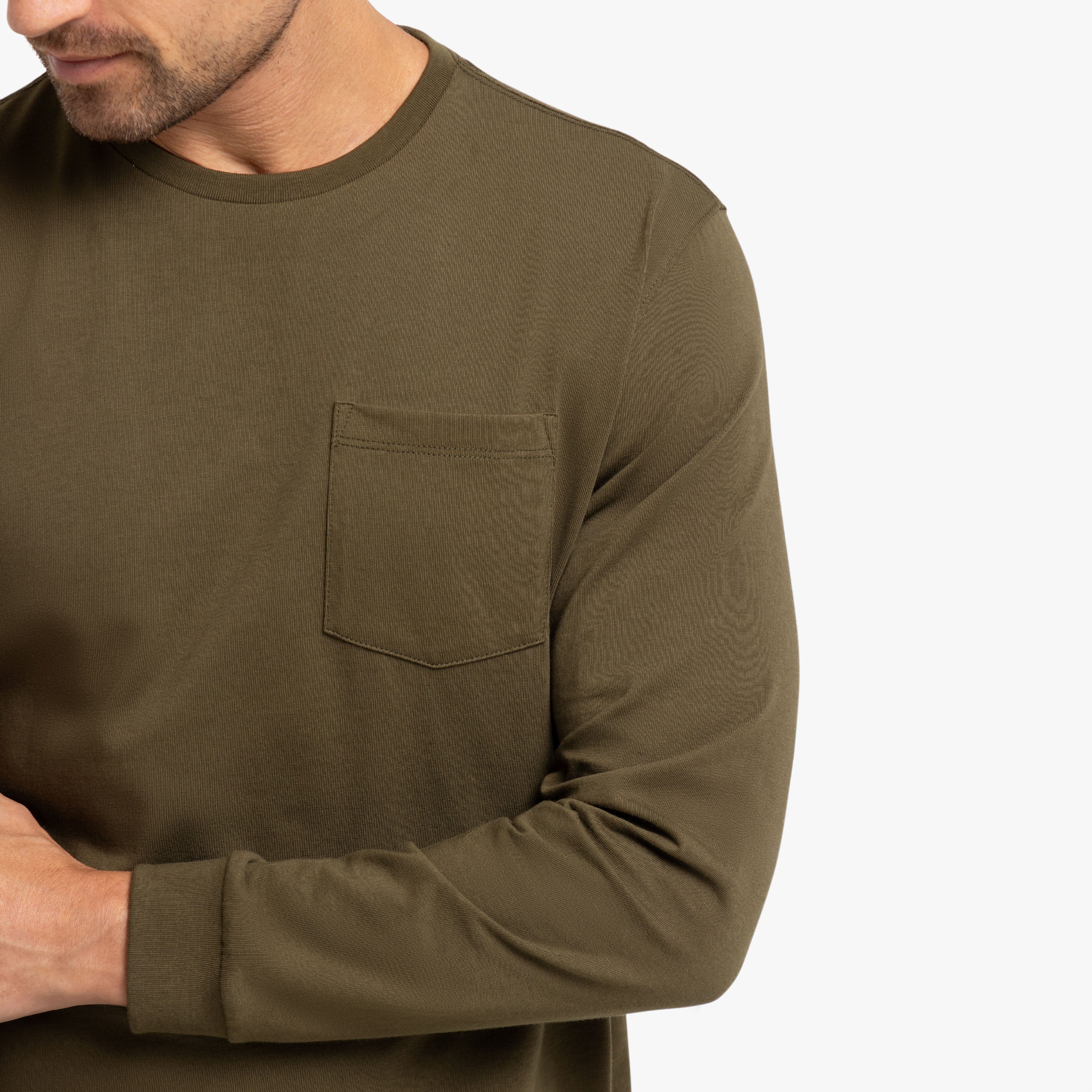 Olive Long Sleeve Pima Cotton Crew Neck Tee