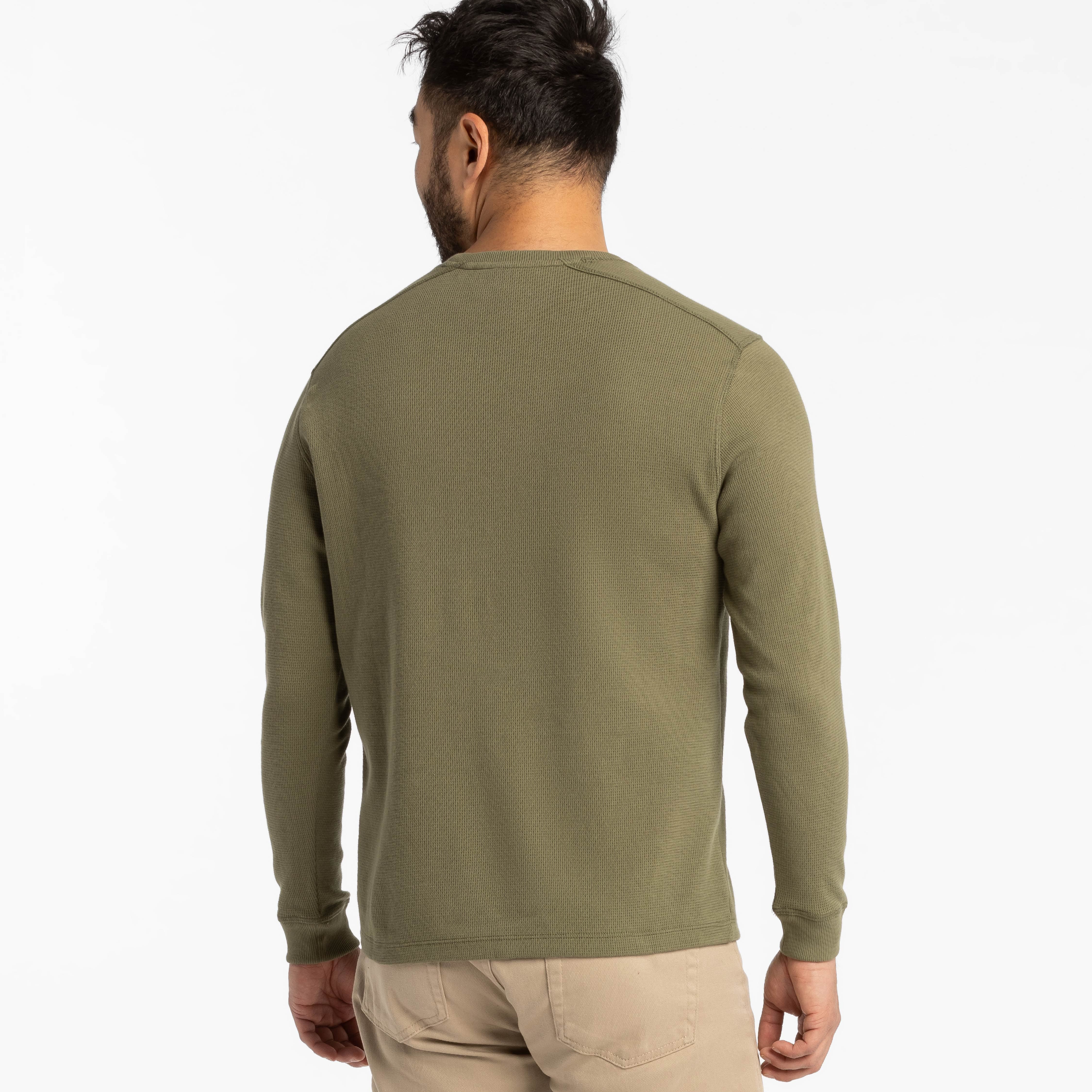 Olive Waffle Long Sleeve Crew Neck Tee