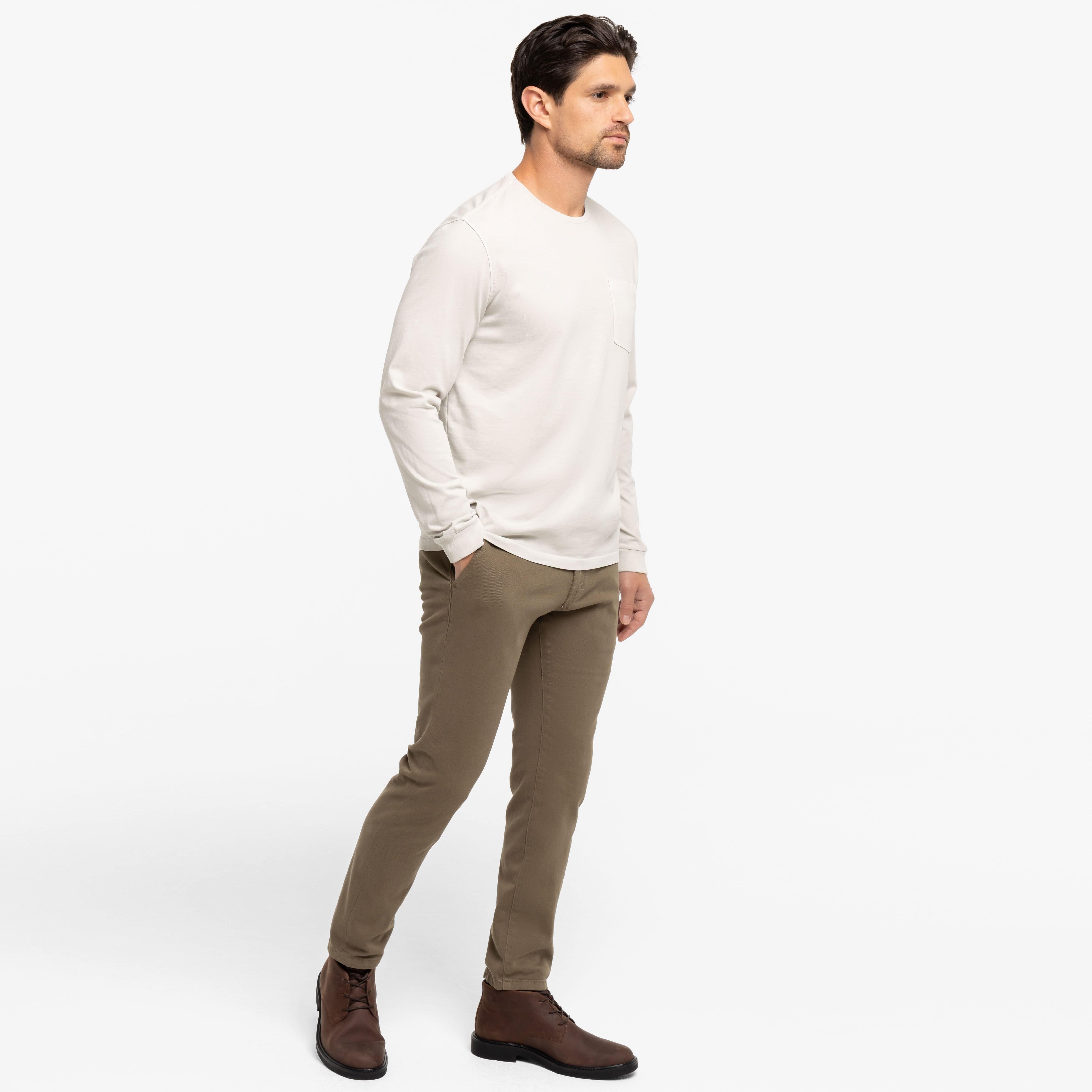 Washed Oat Long Sleeve Pima Cotton Crew Neck Tee