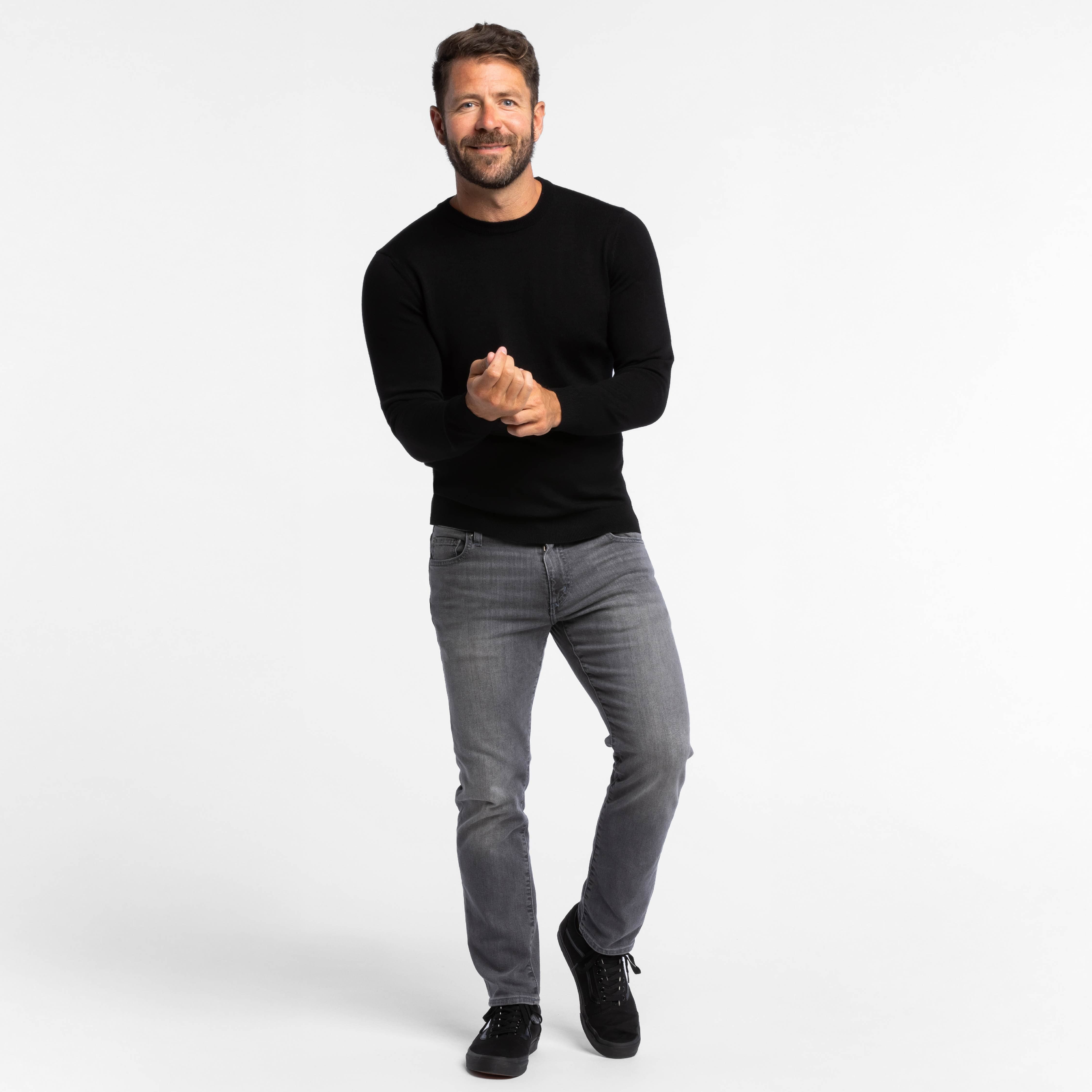 Black Merino Crew Neck Sweater